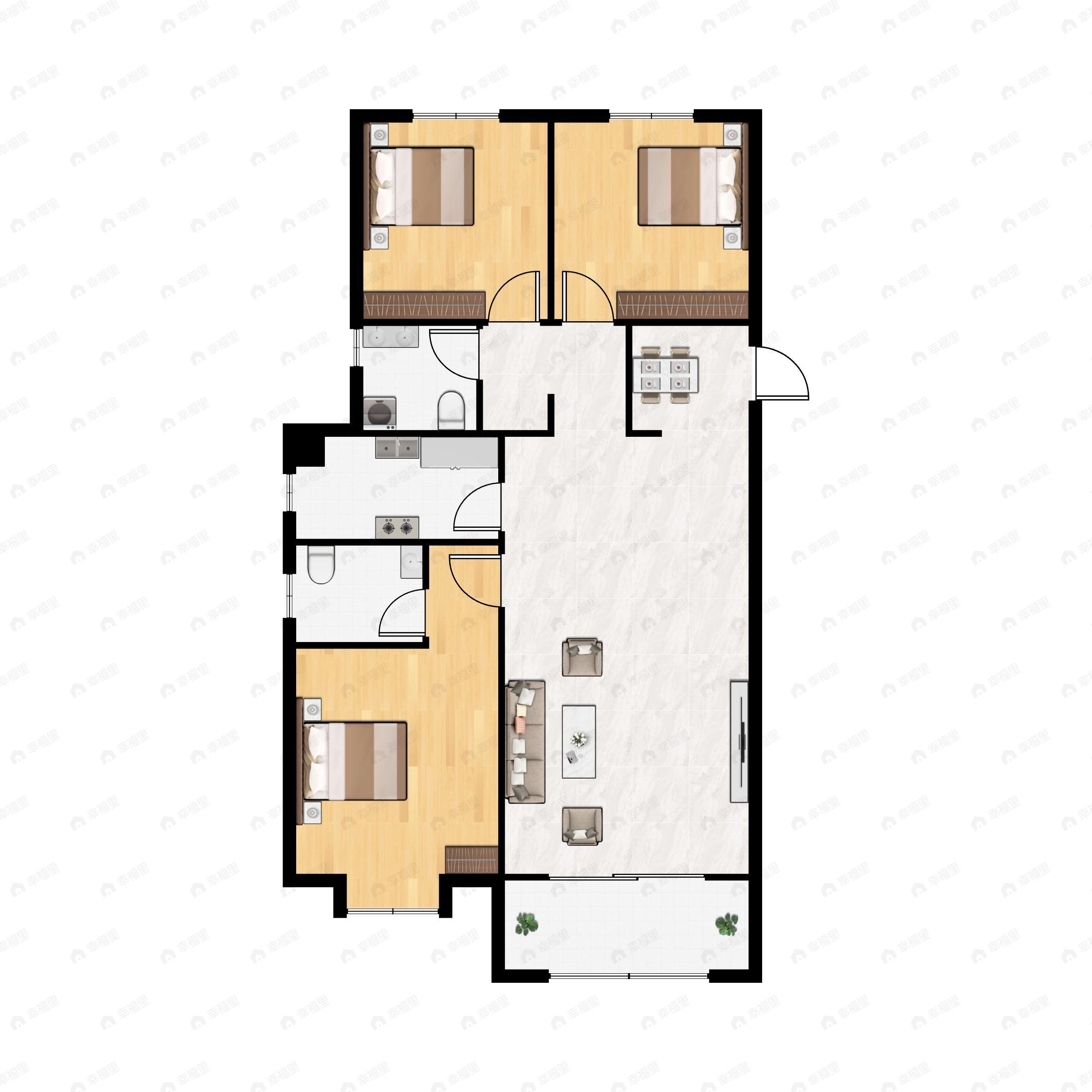 3室2厅1卫建面128平南户型图