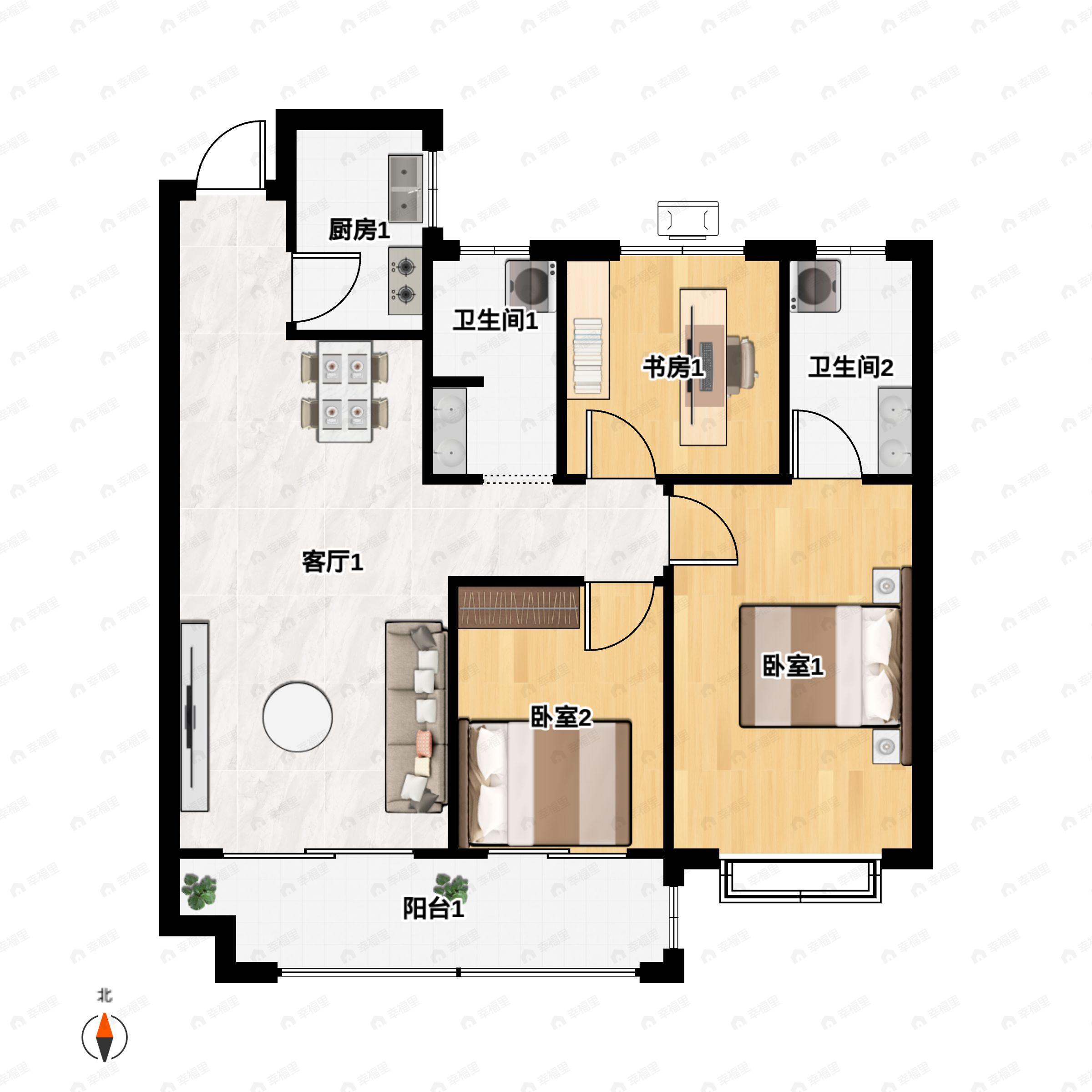 3室2厅2卫建面111平户型图
