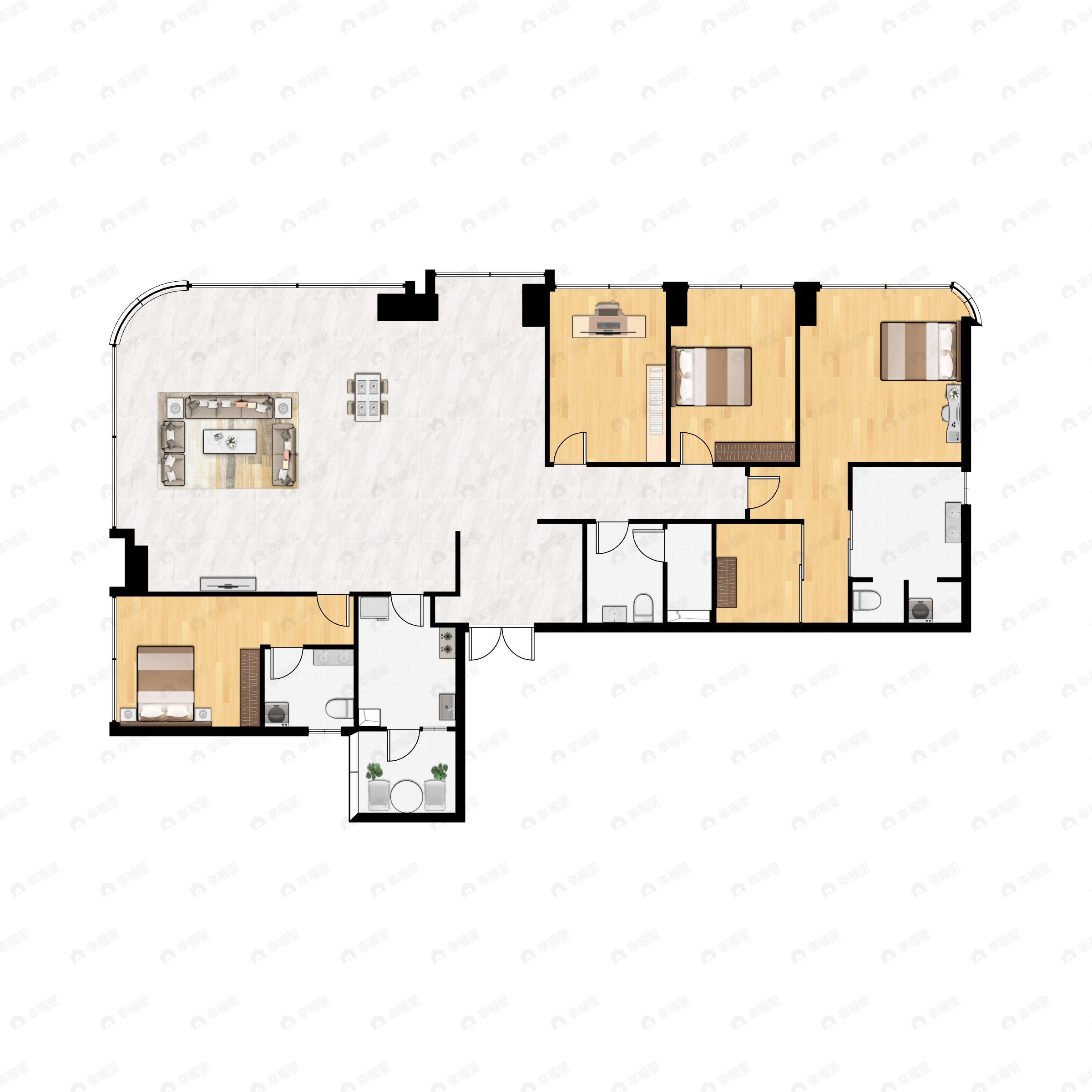4室2厅3卫建面194平南户型图
