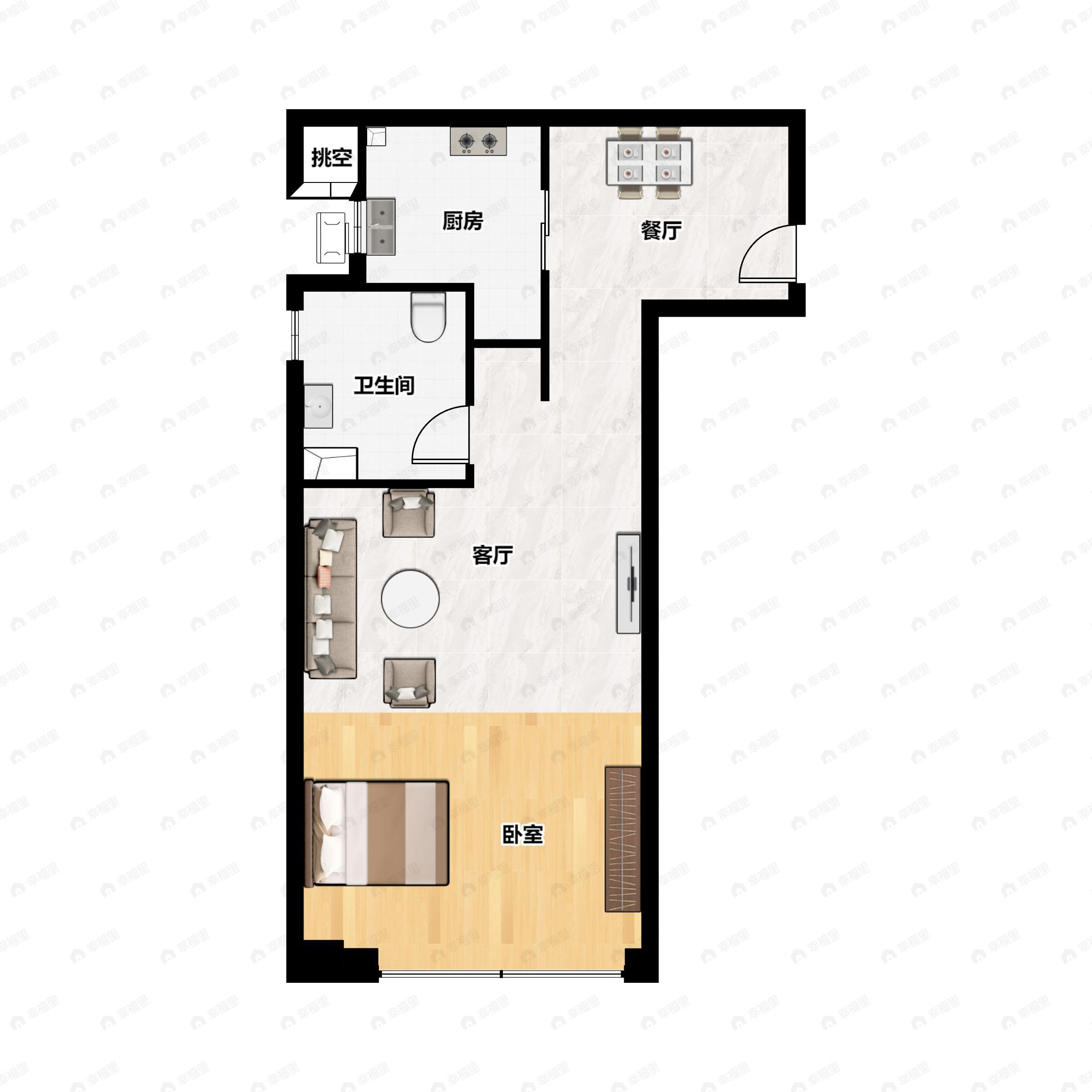 1室2厅1卫建面58平户型图