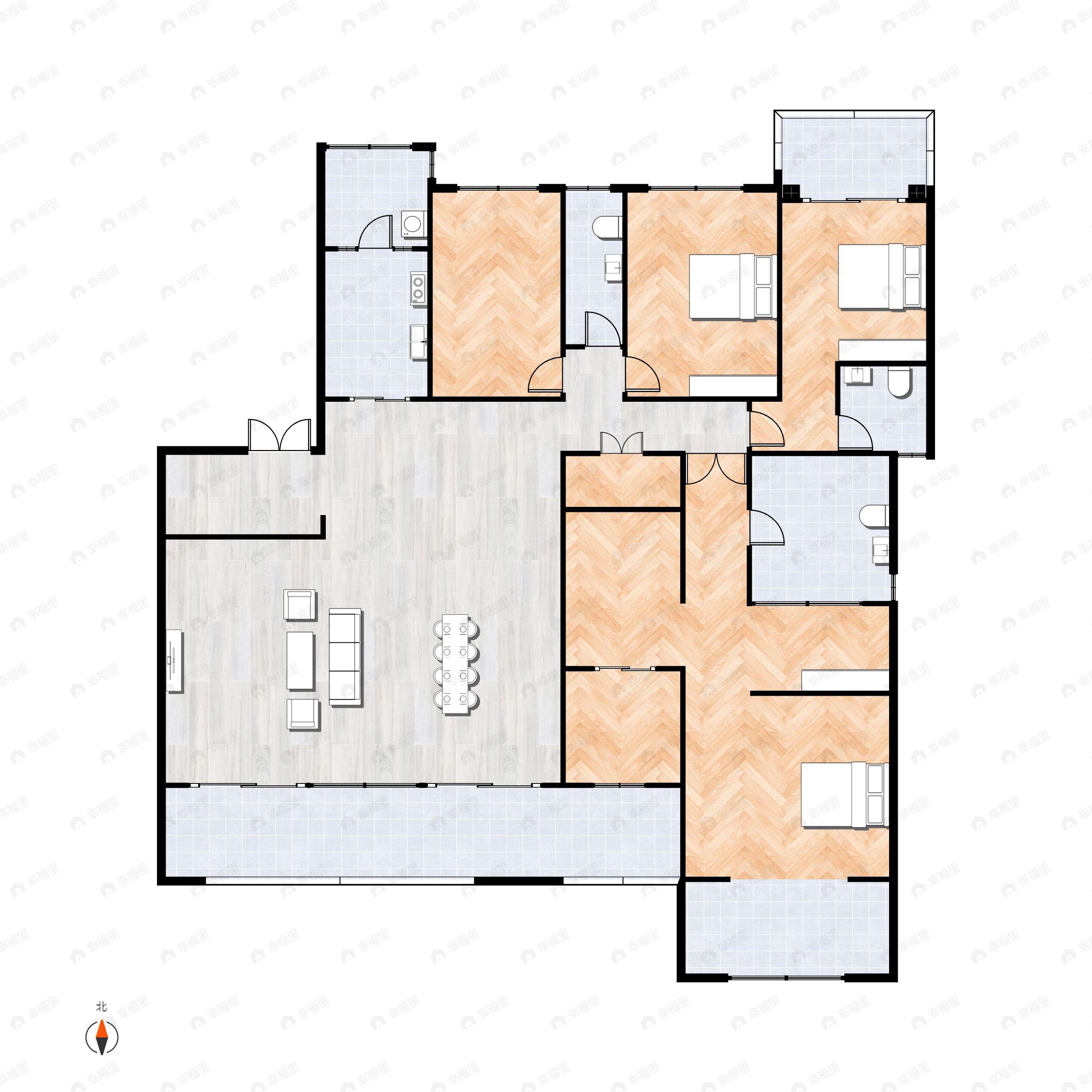 4室2厅3卫建面261m²北|南户型图