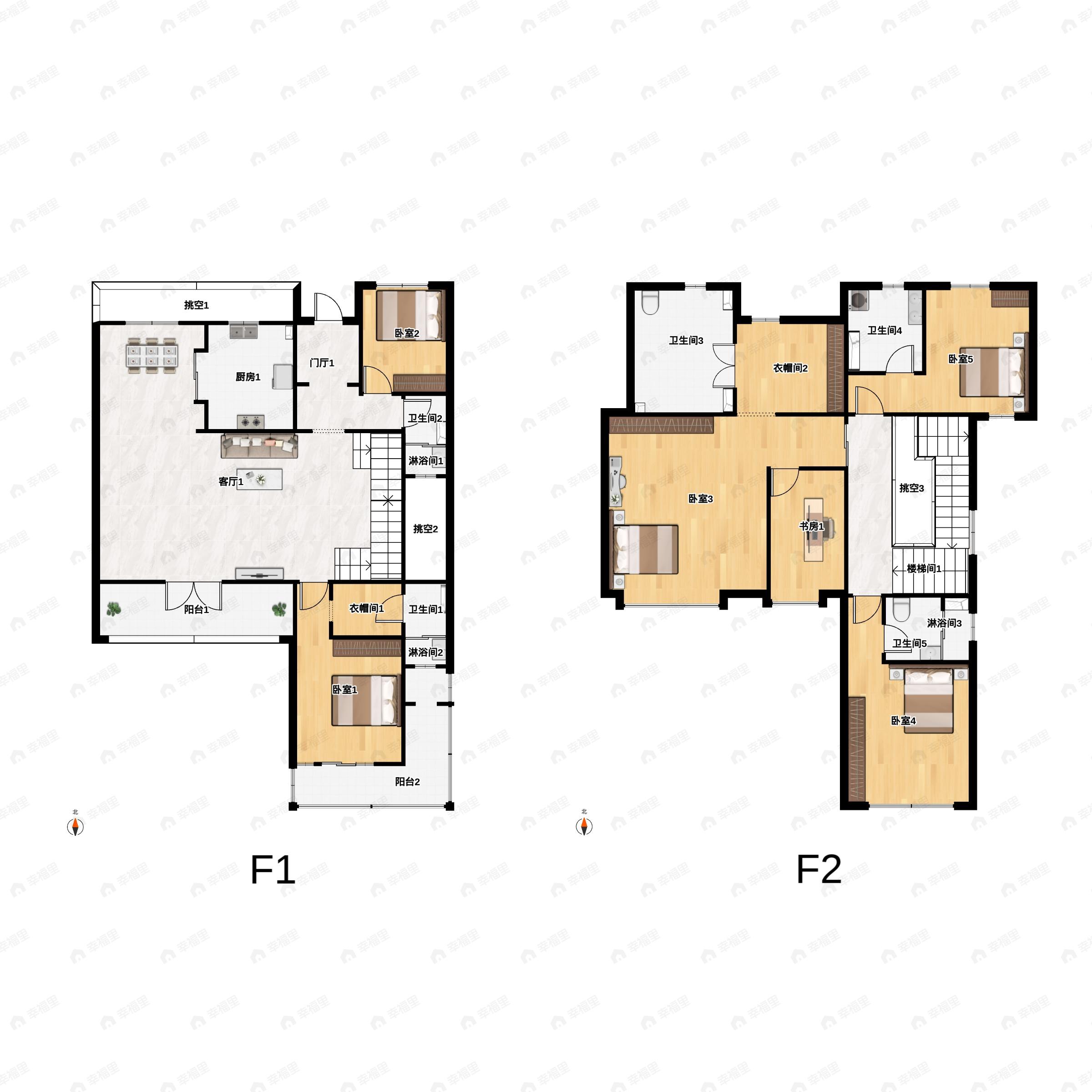 3室2厅3卫建面148平南户型图