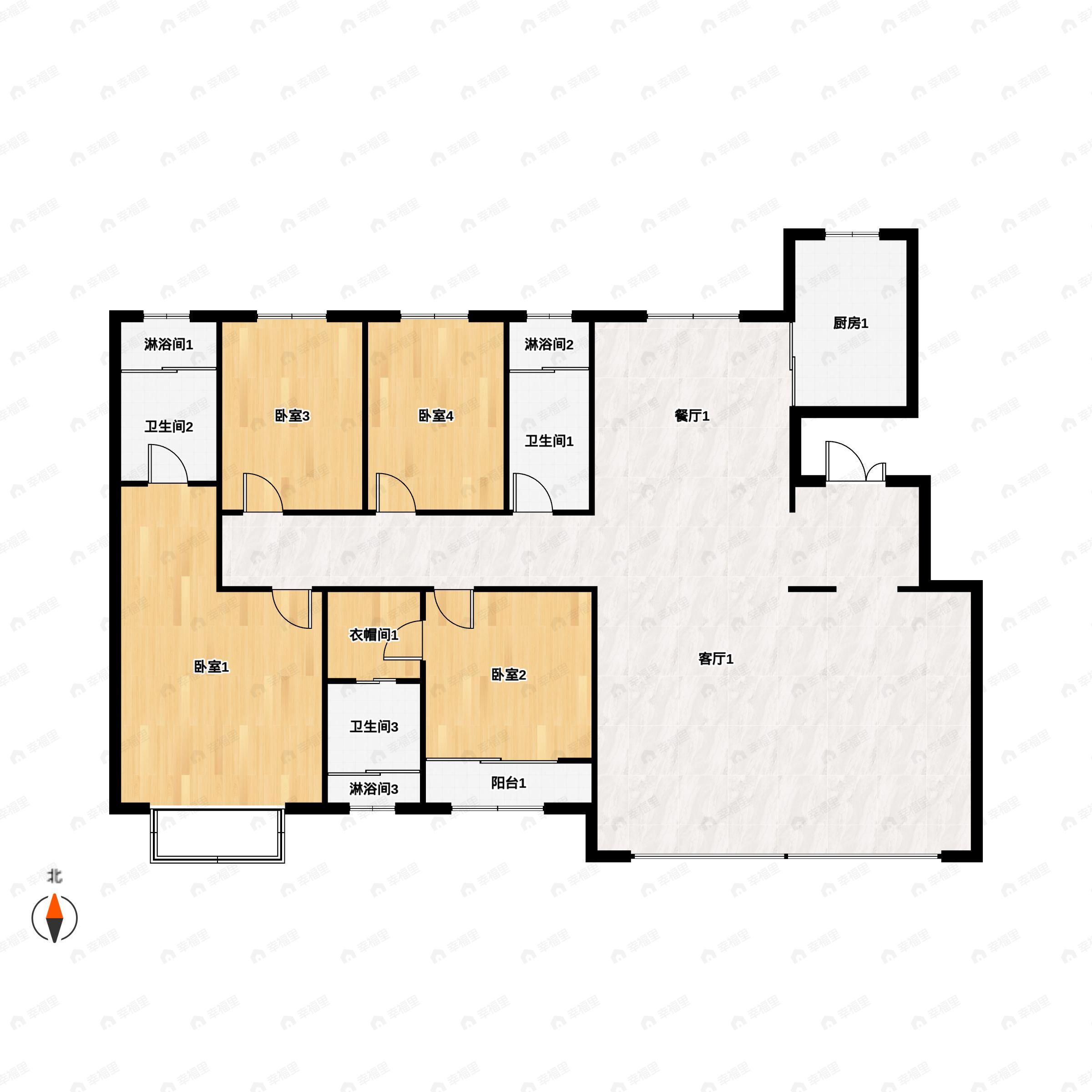 4室2厅3卫建面213平户型图