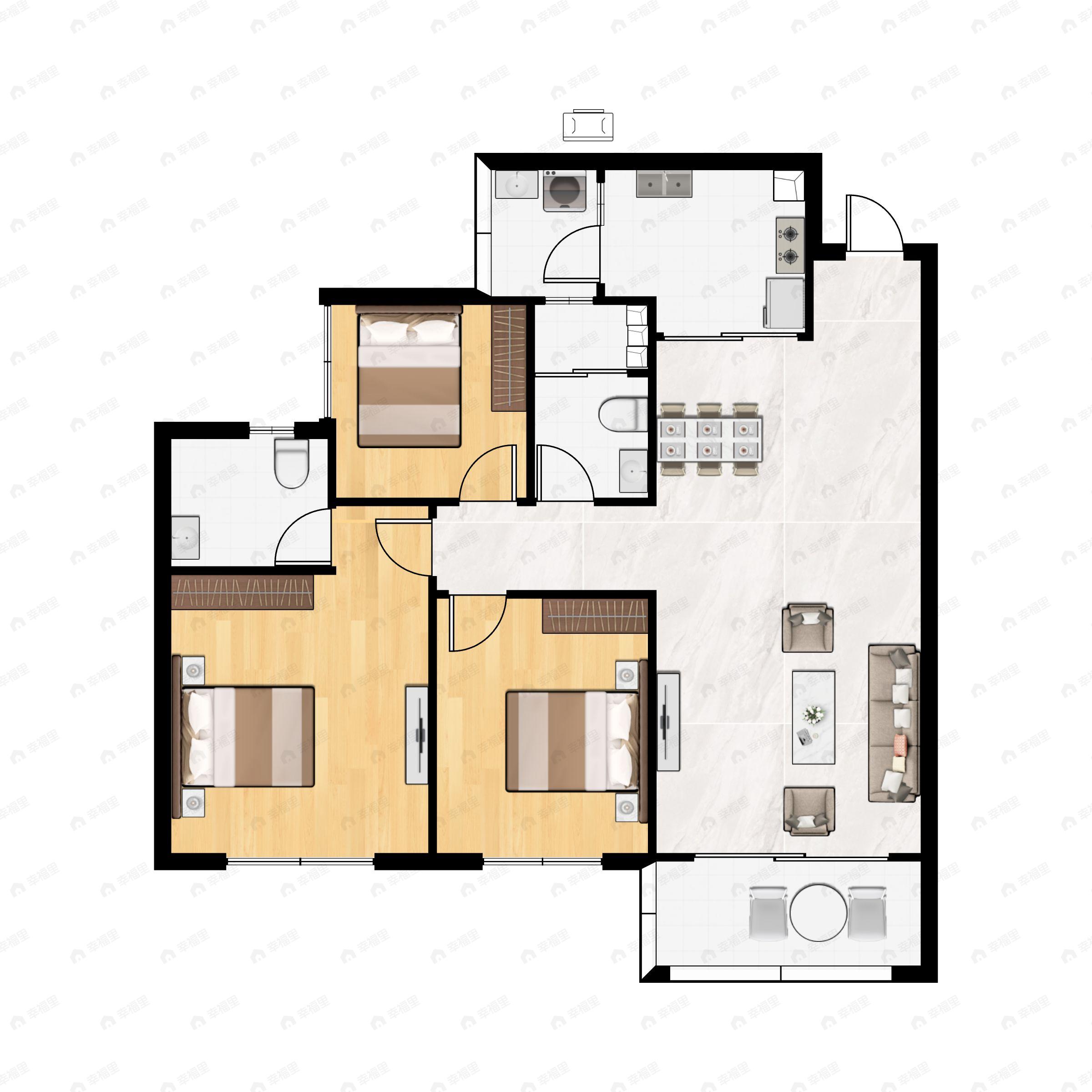 3室2厅2卫建面94平户型图