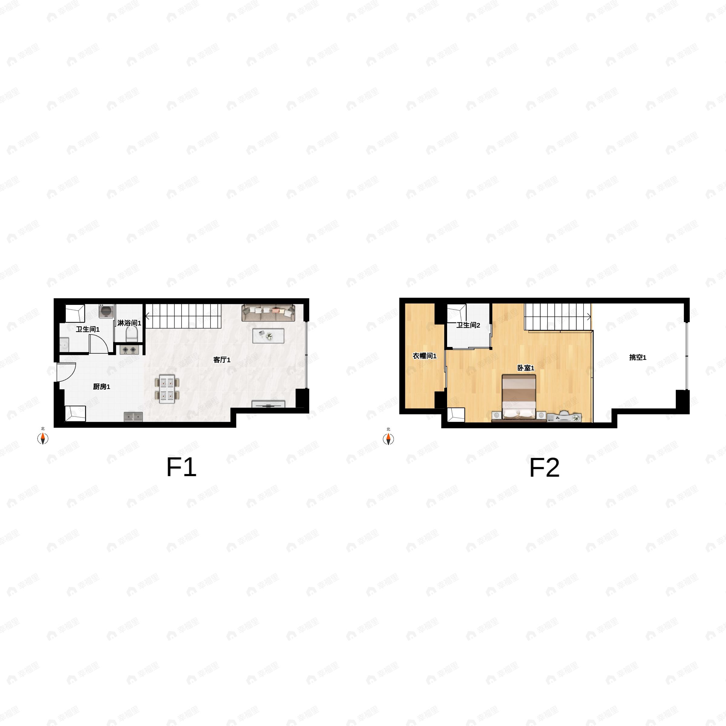 藏珑湖上公馆1室2厅1卫户型图
