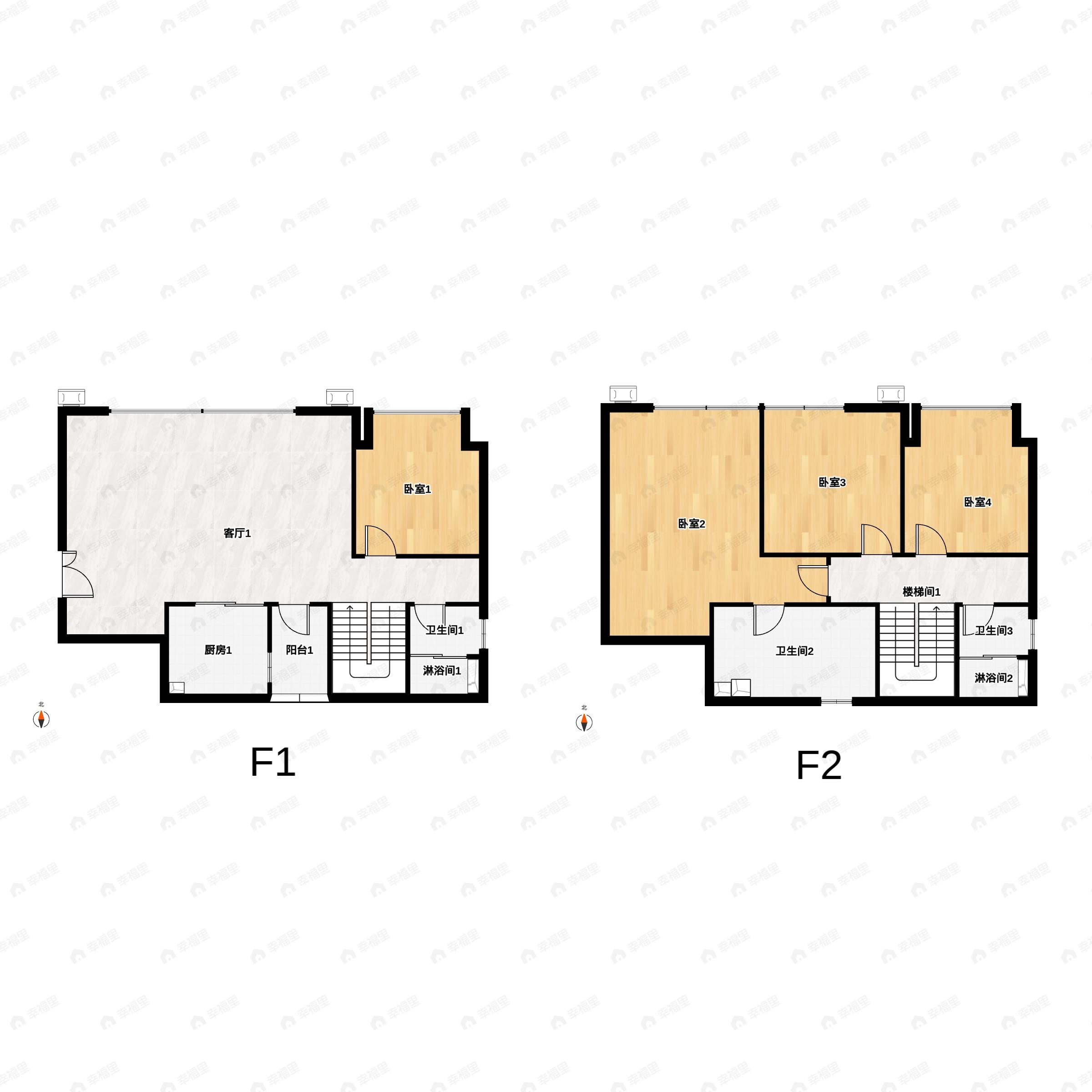 4室2厅3卫建面125平南|北户型图