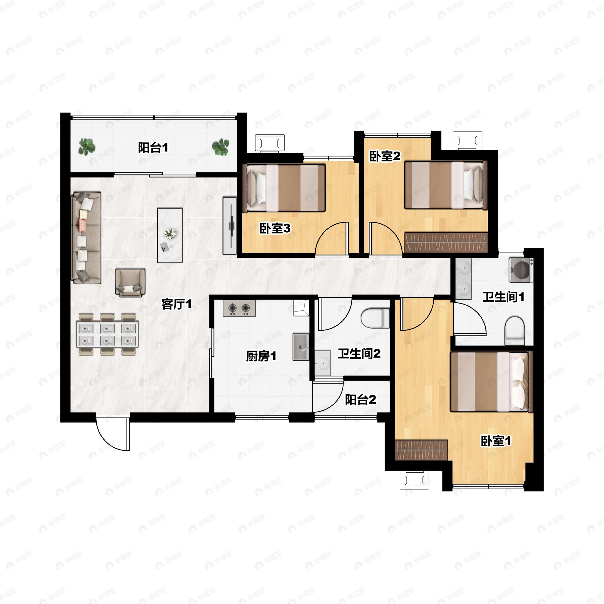 龙都国际3室2厅2卫户型图