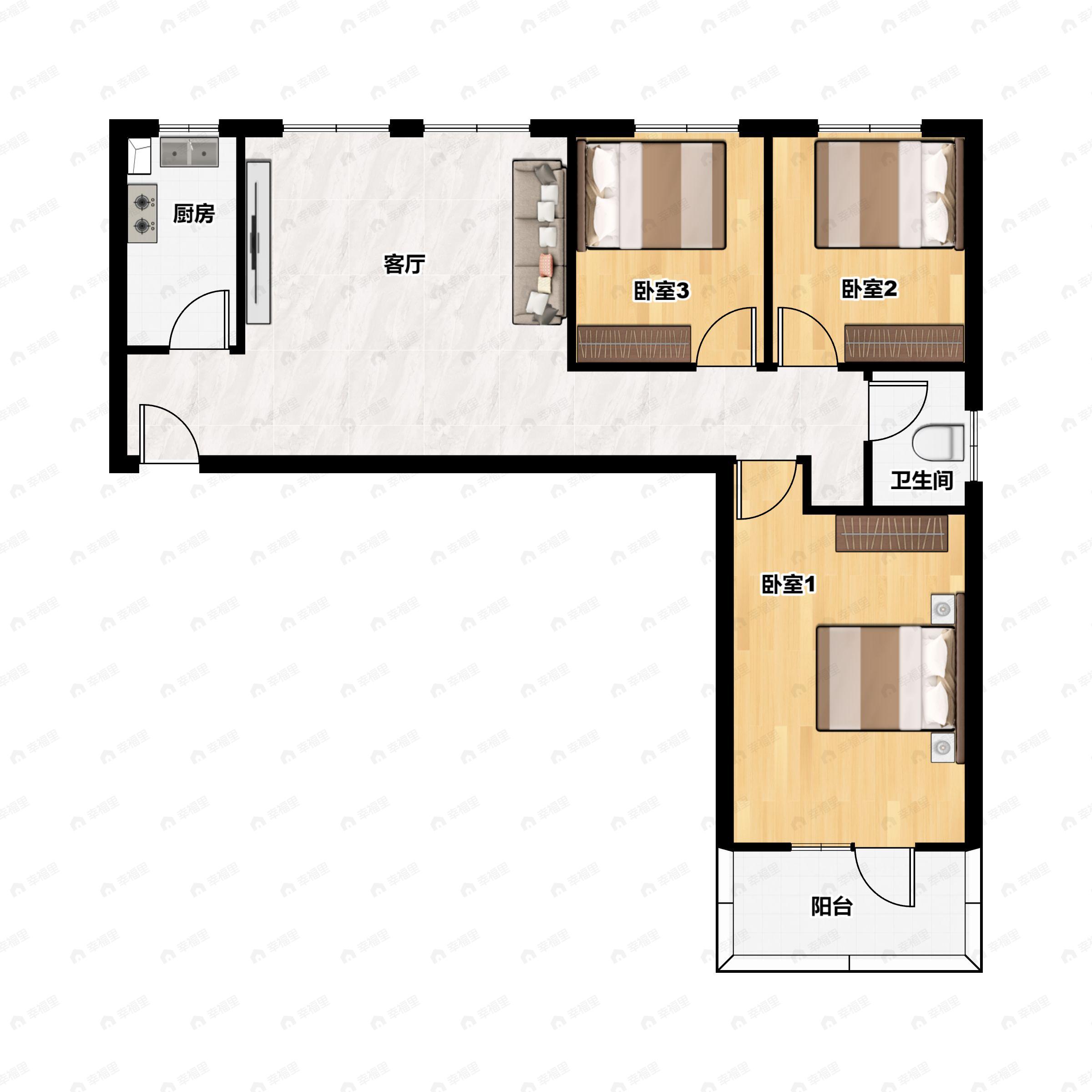 3室2厅1卫建面98平户型图