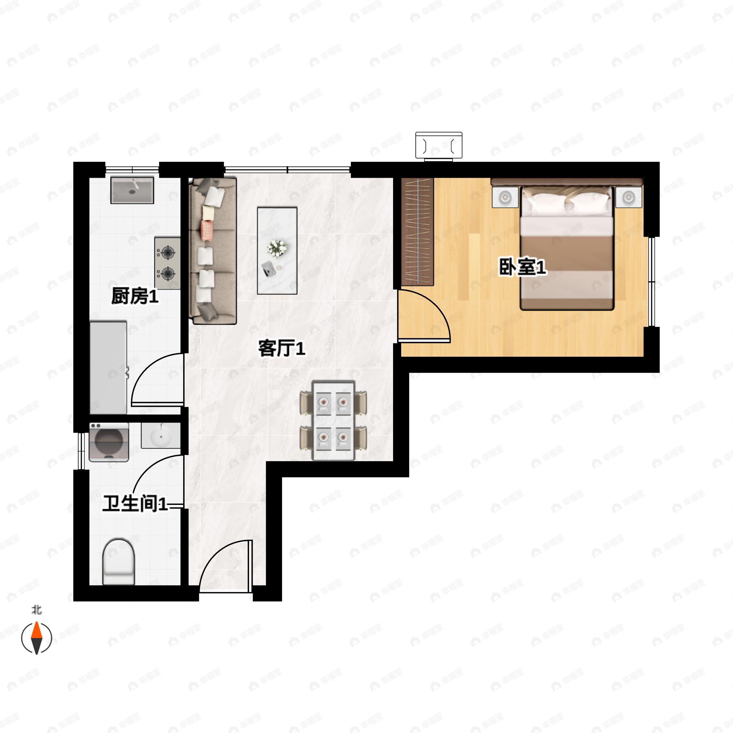 1室1厅1卫建面60平户型图