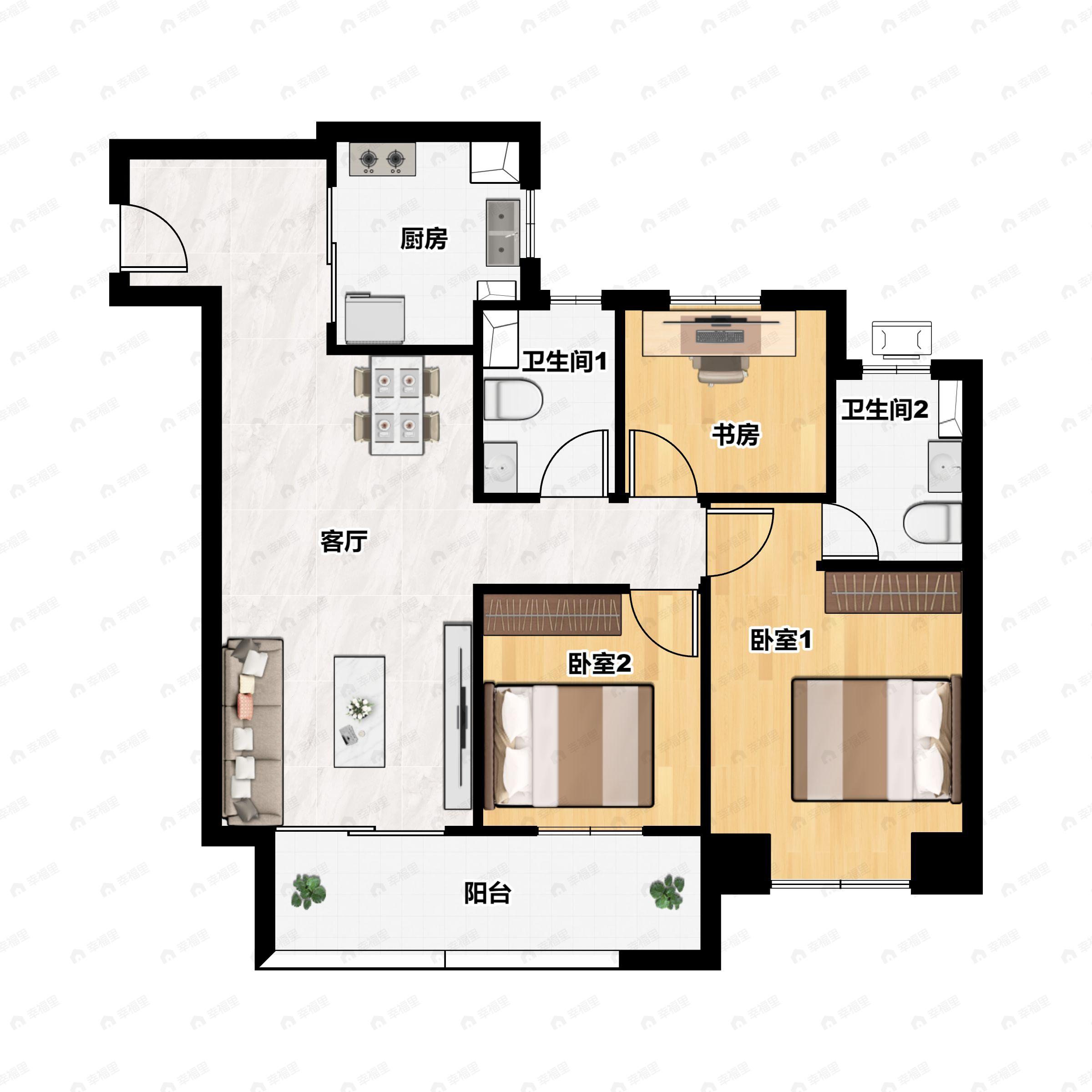 3室2厅2卫建面113平户型图
