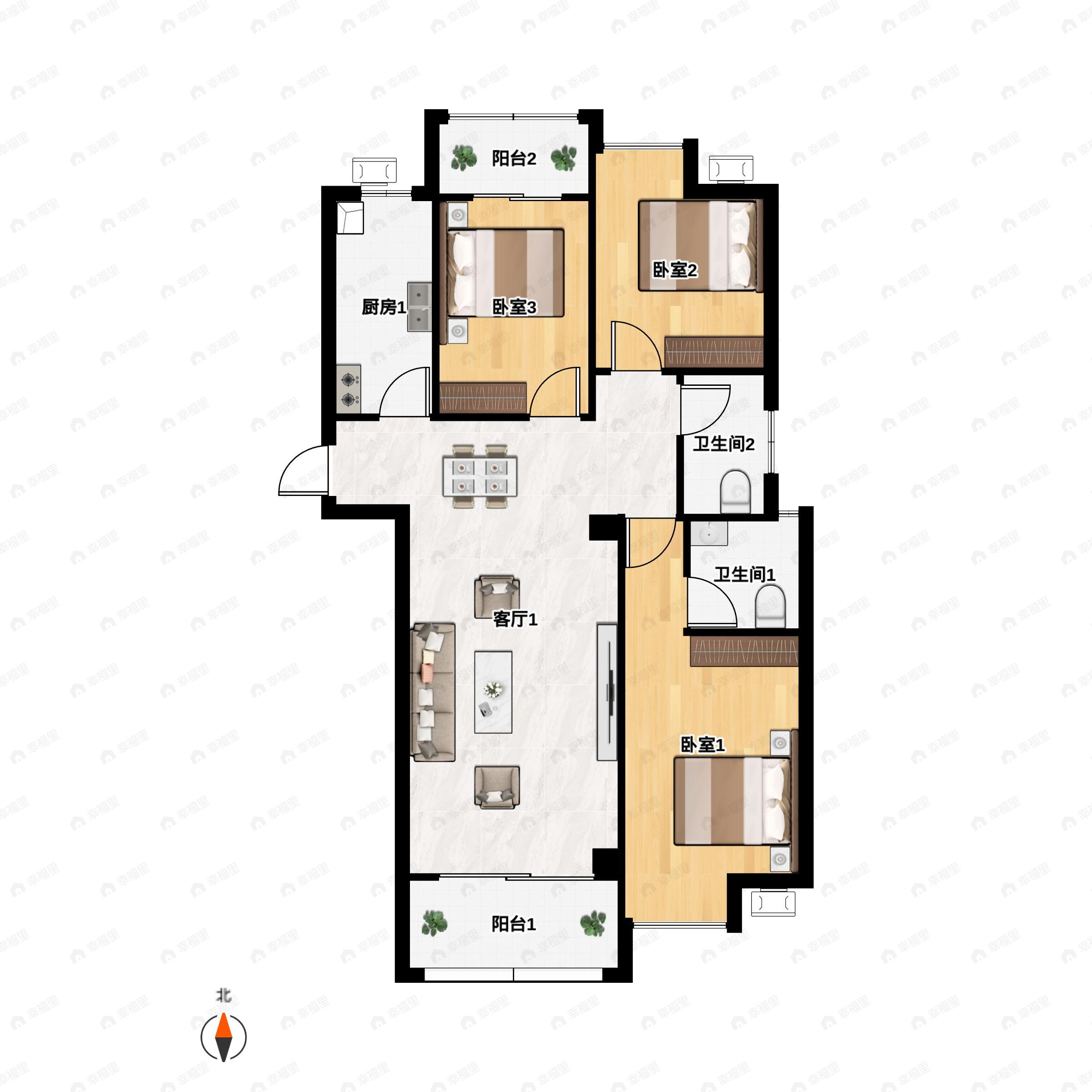 3室2厅2卫建面105平户型图