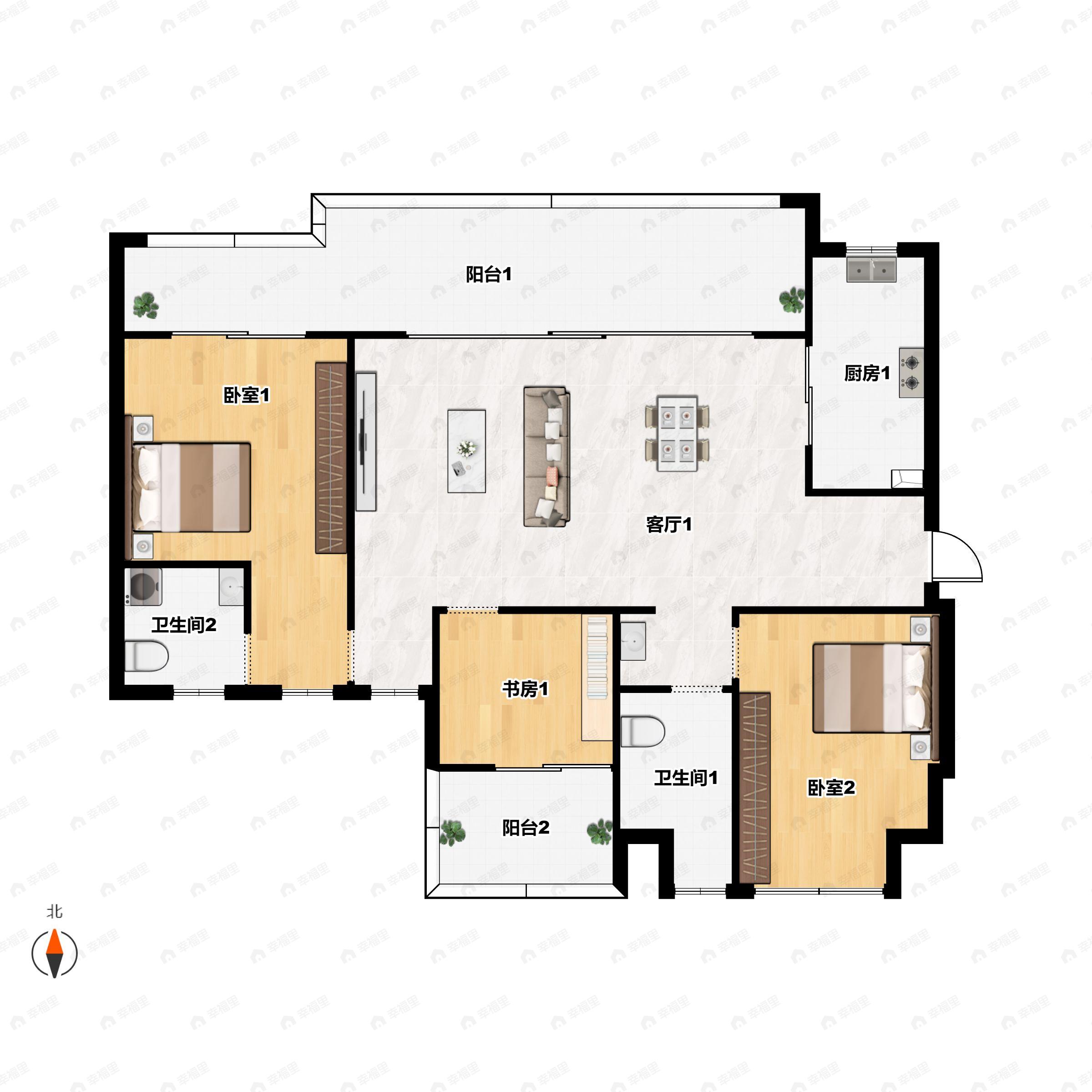 3室2厅2卫建面99平南户型图