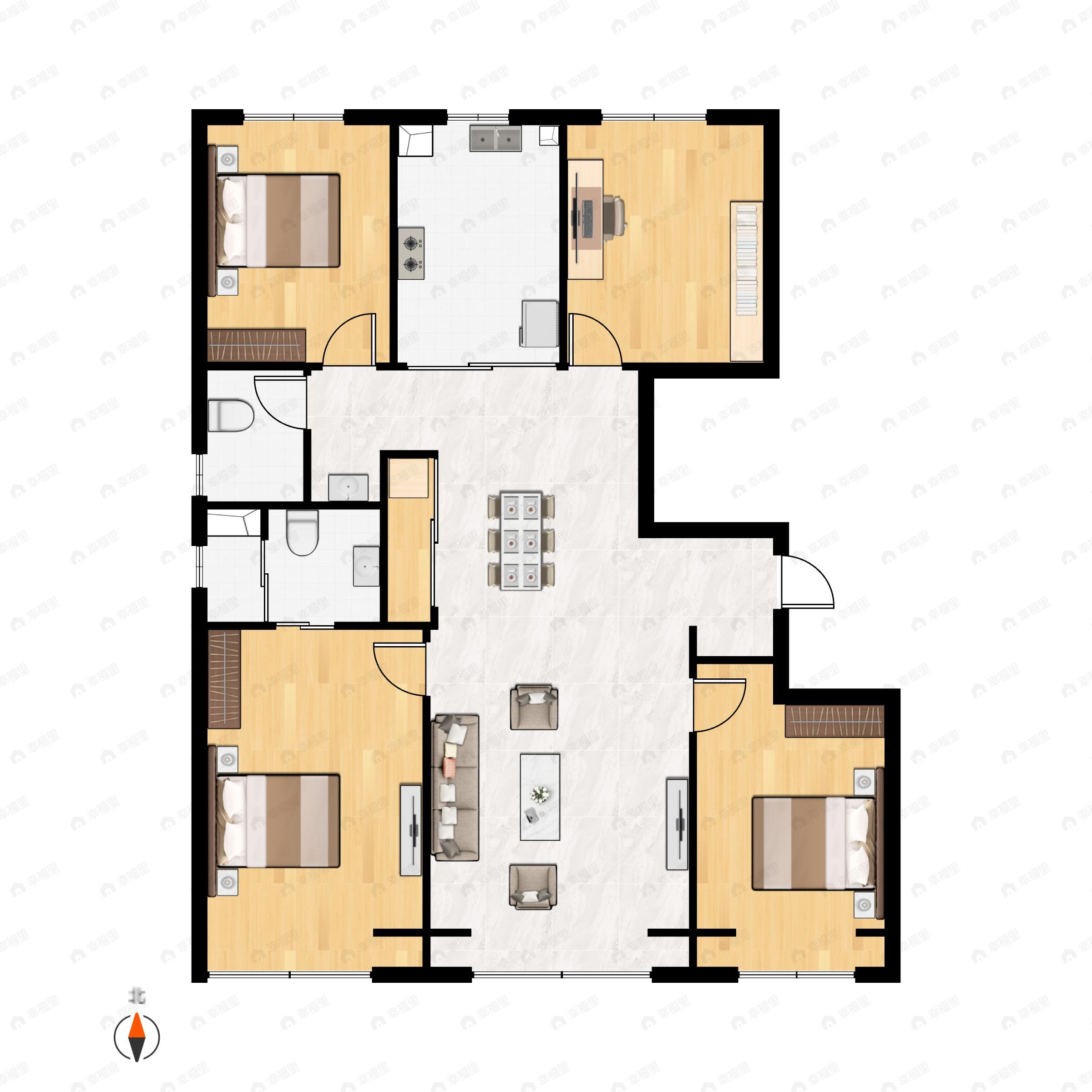 4室2厅2卫建面128平户型图