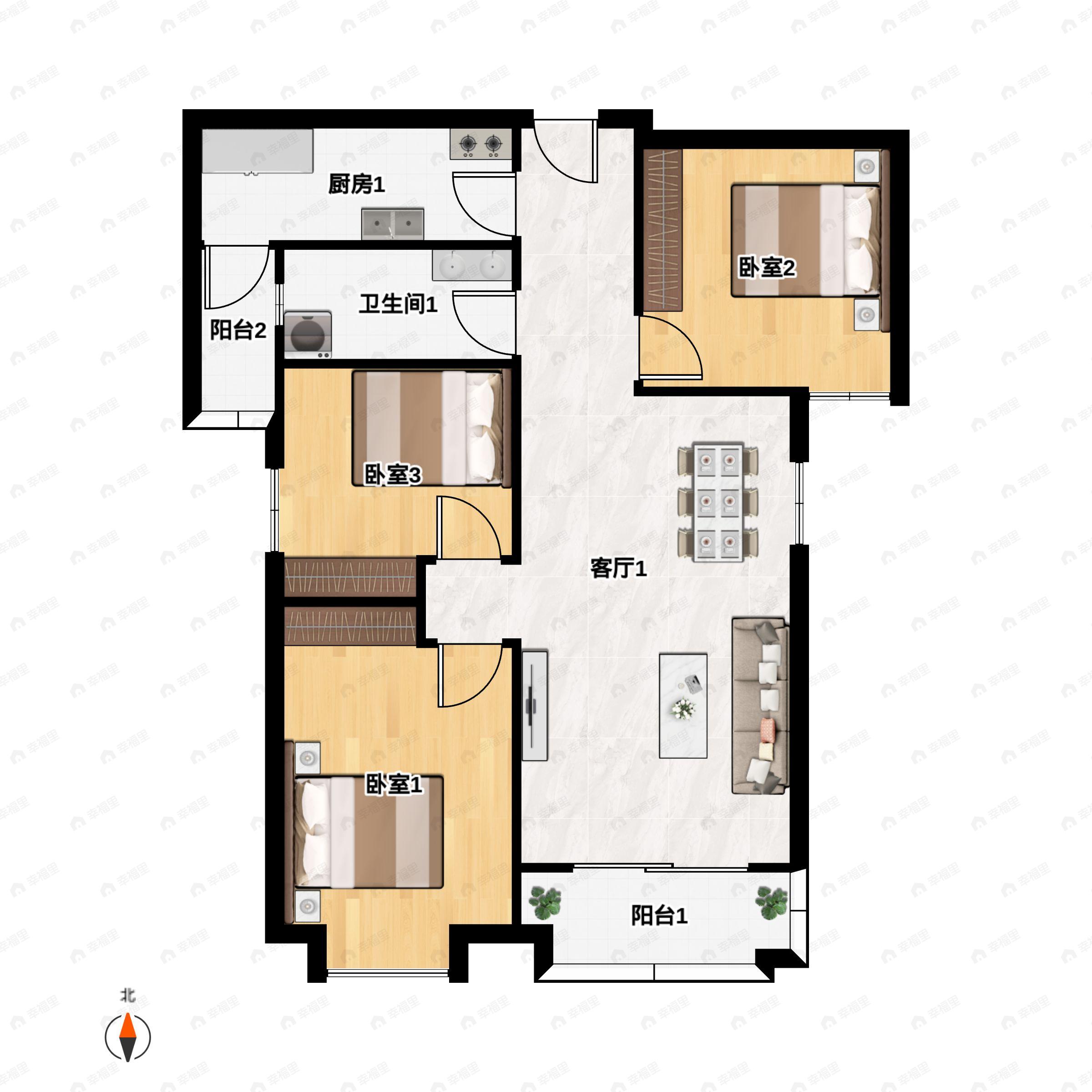 3室2厅1卫建面110平户型图