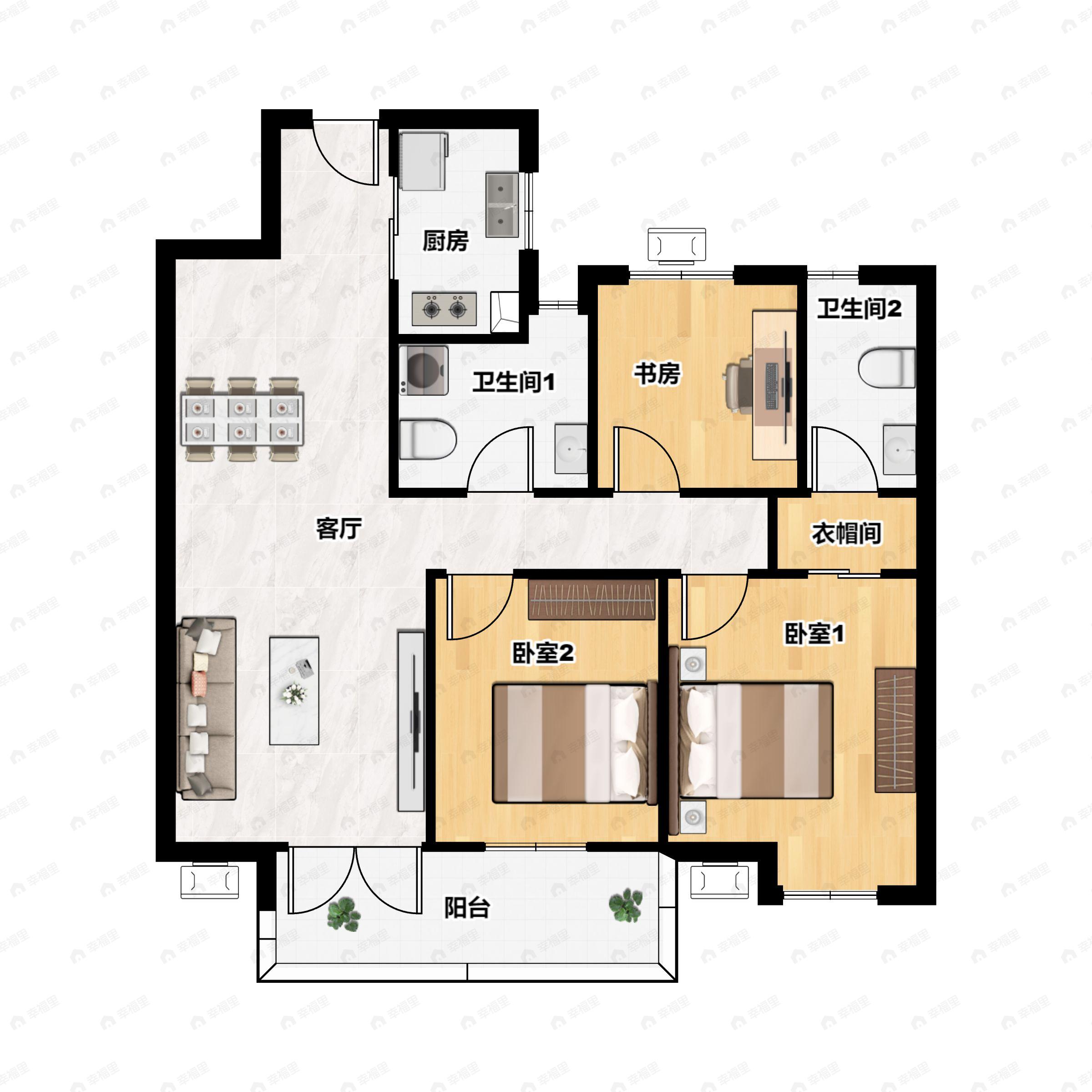 3室2厅2卫建面111平南|北户型图