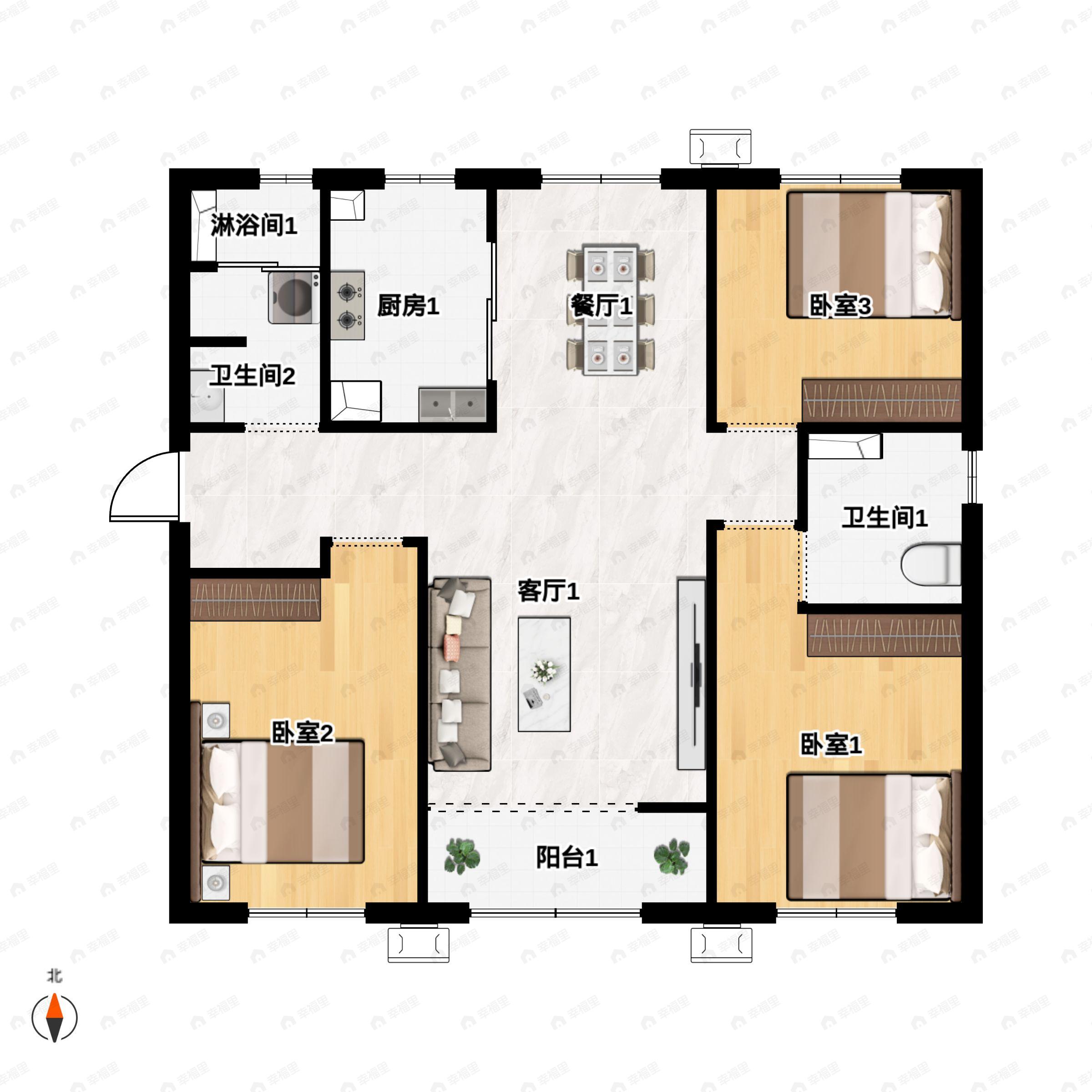 太原中海国际社区3室2厅2卫户型图
