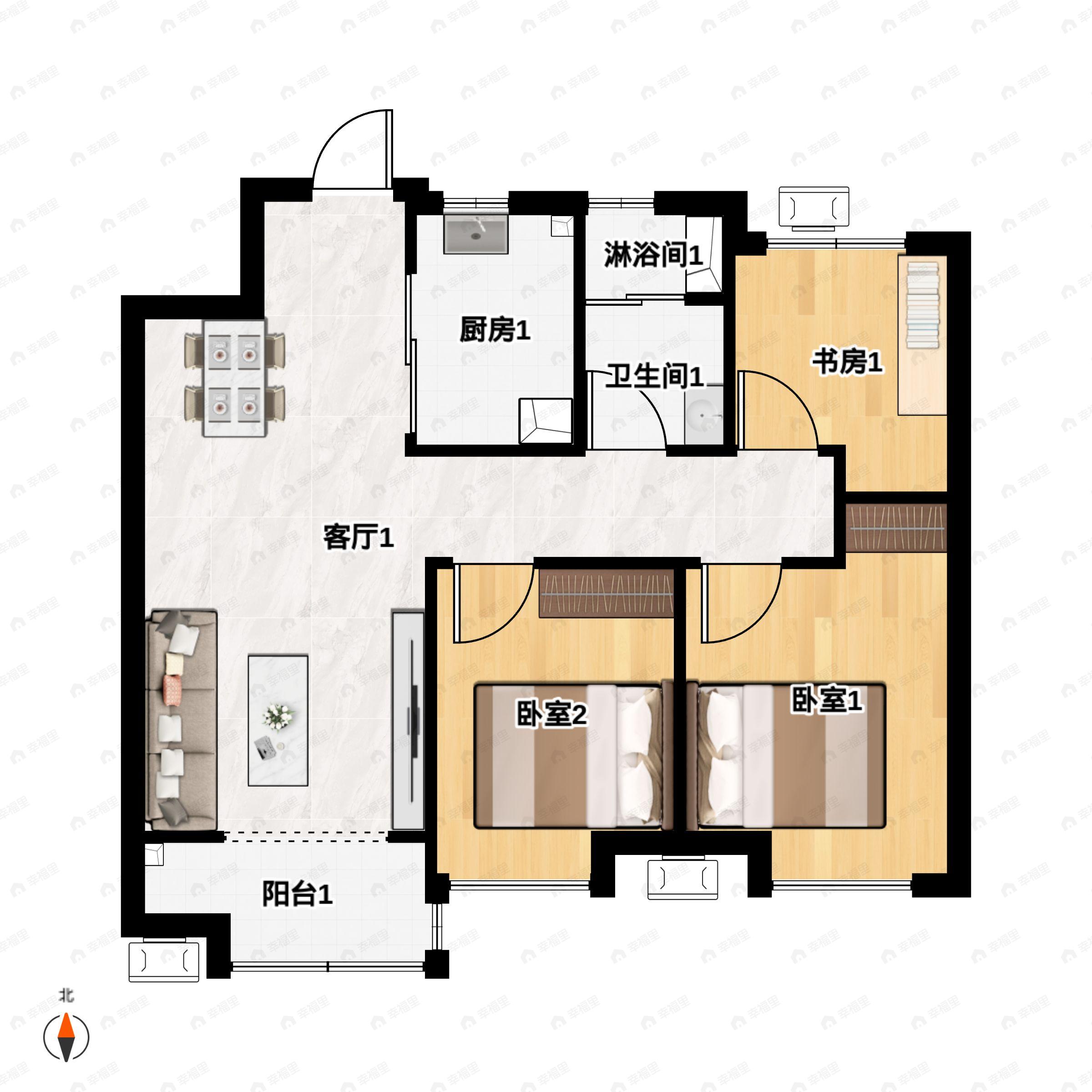 3室2厅1卫建面89平户型图