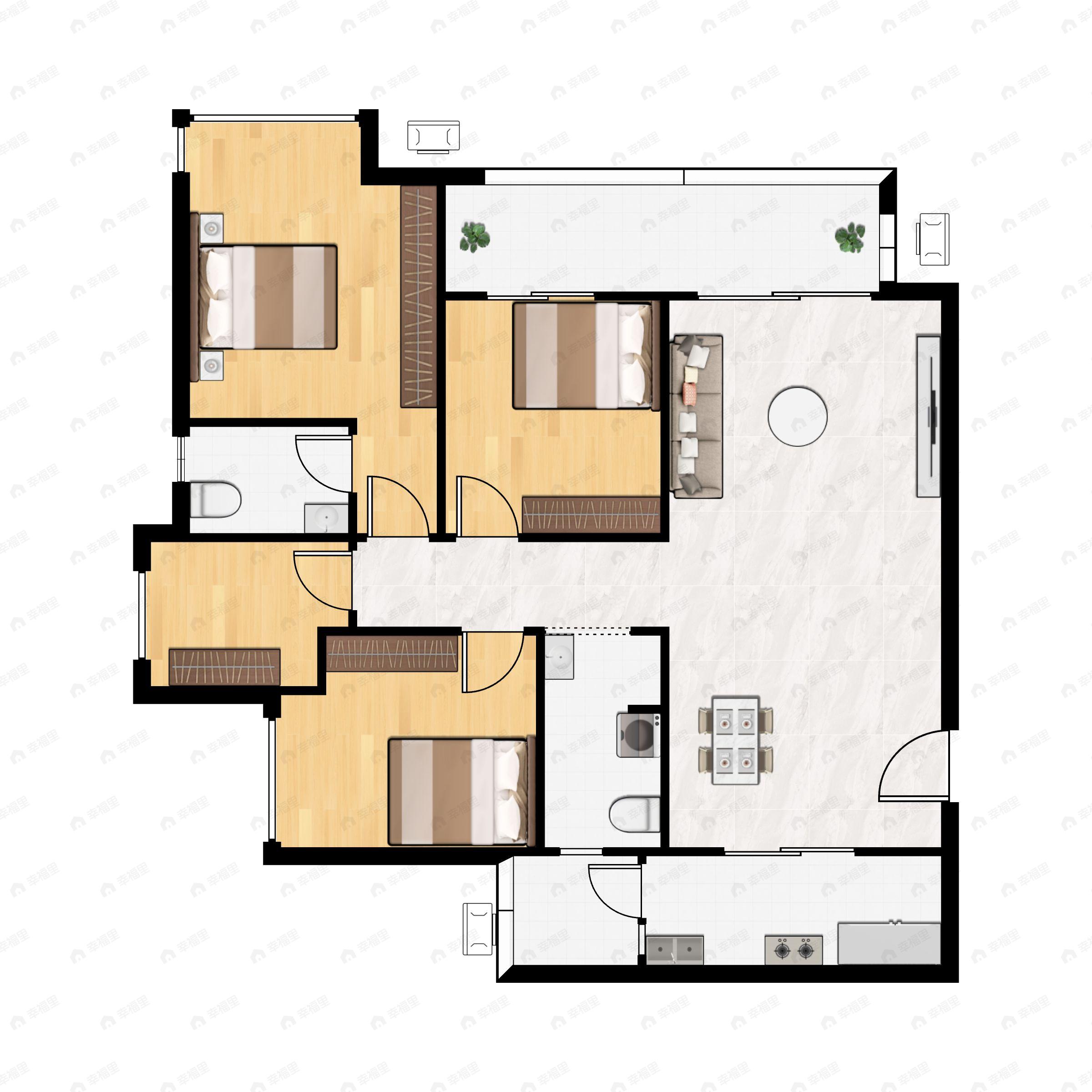 3室2厅2卫建面134m²西南户型图