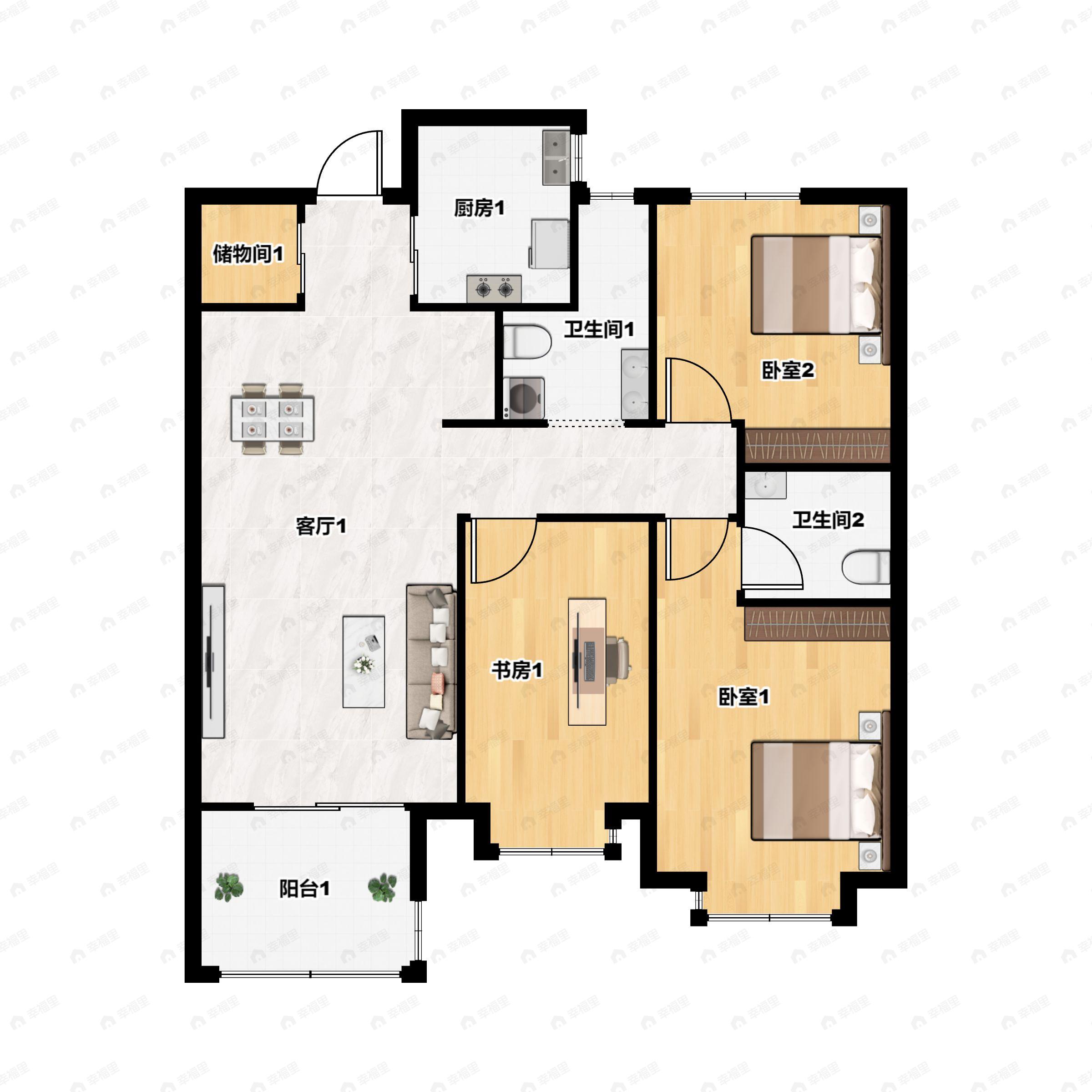3室2厅2卫建面111平户型图