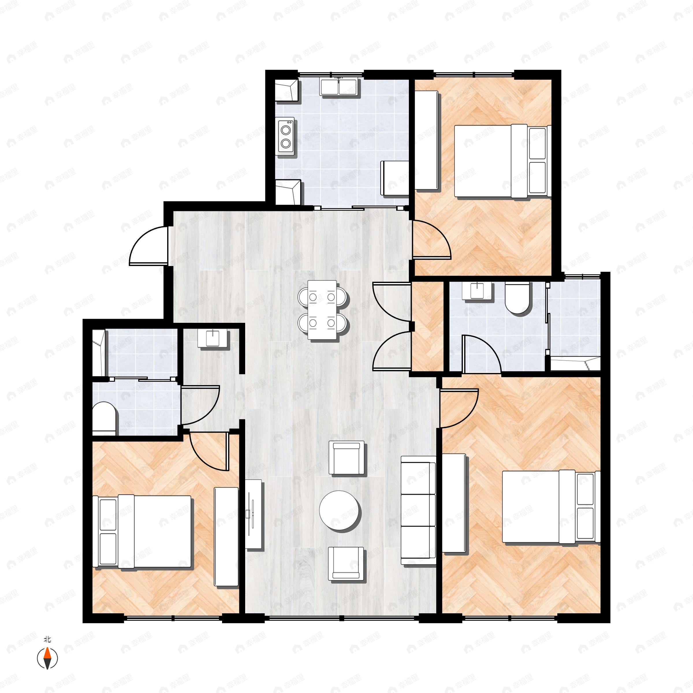 3室2厅2卫建面103m²北|南户型图