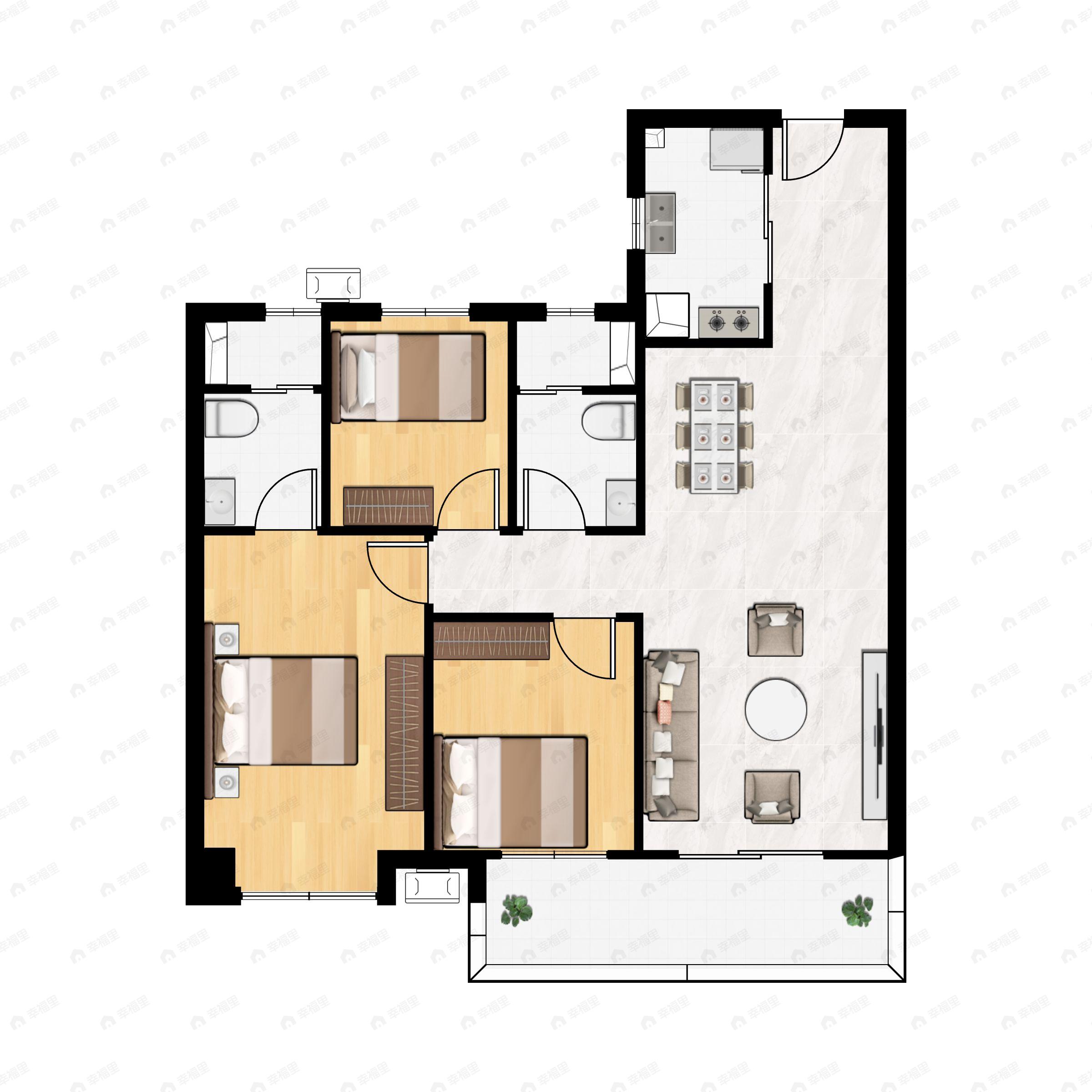 3室2厅2卫建面114平户型图
