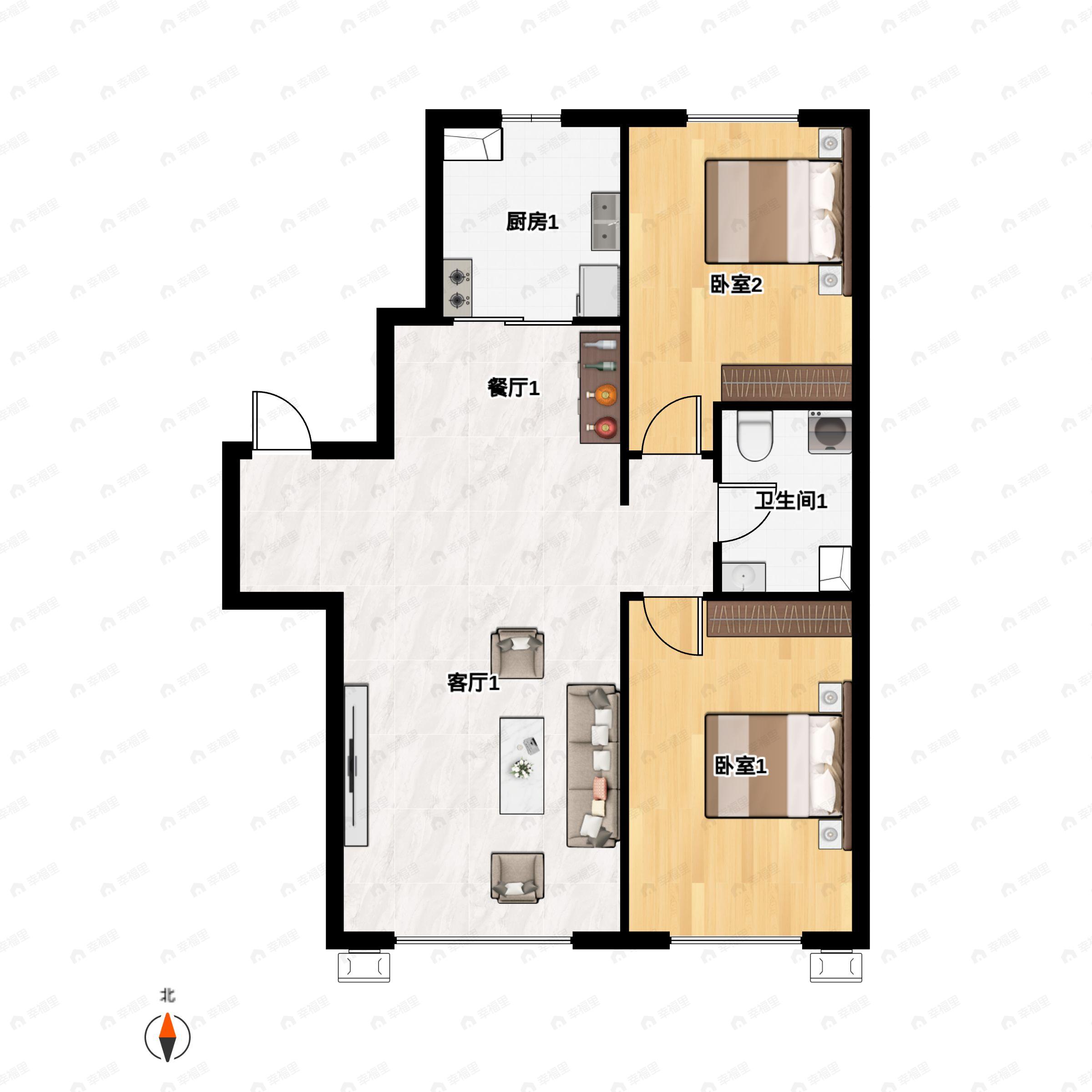 金地名峰2期2室2厅1卫户型图