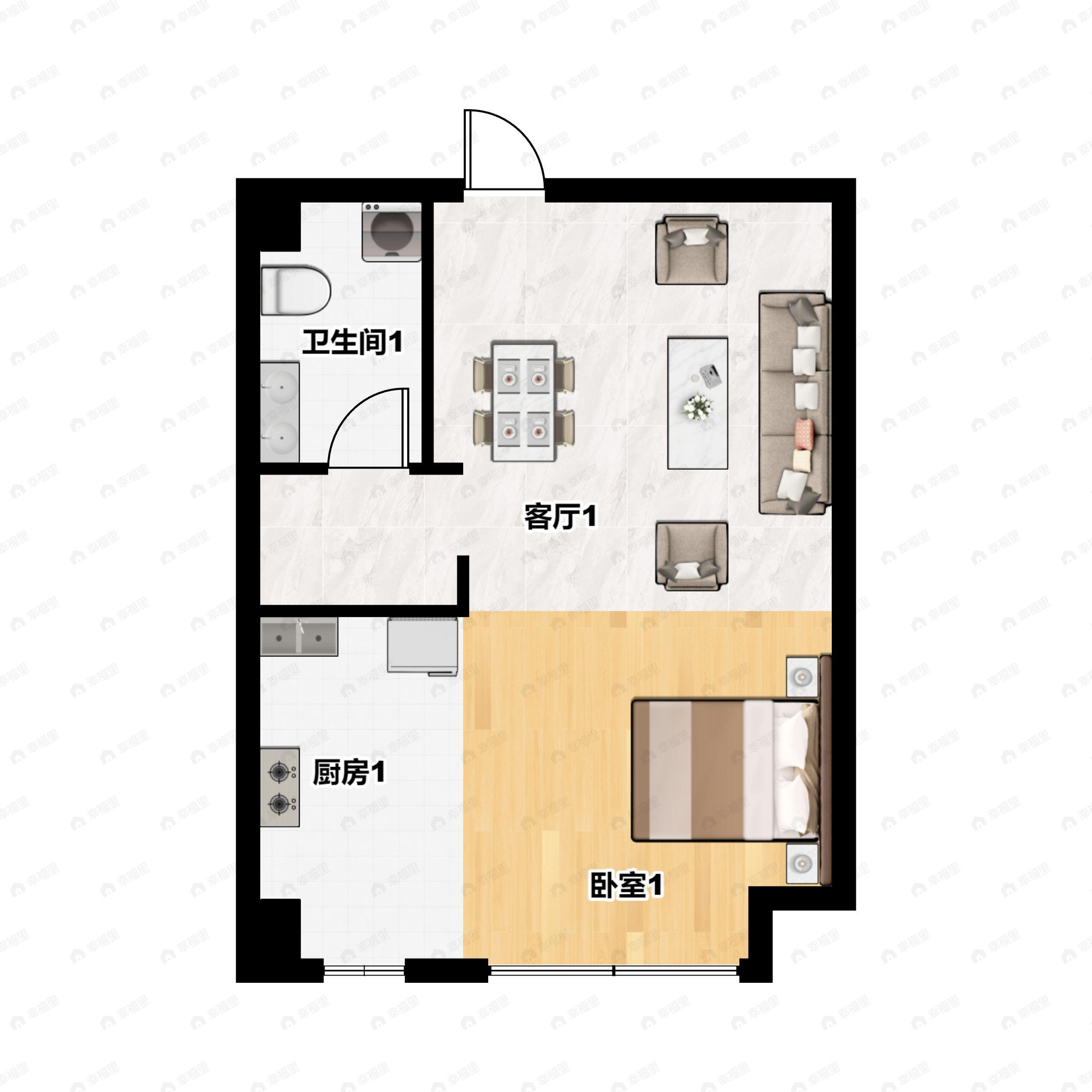 格林玫瑰湾1室1厅1卫户型图
