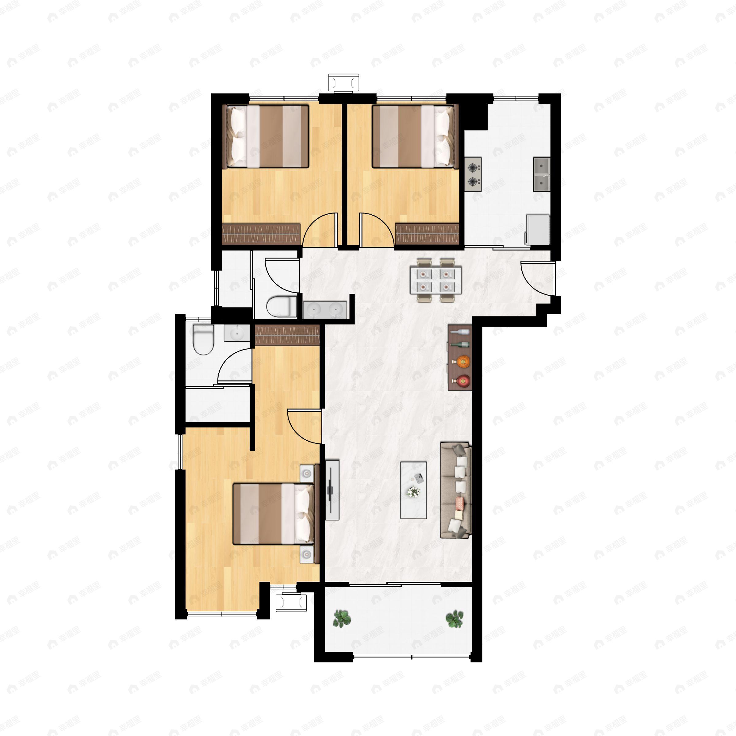 3室2厅2卫建面126平户型图