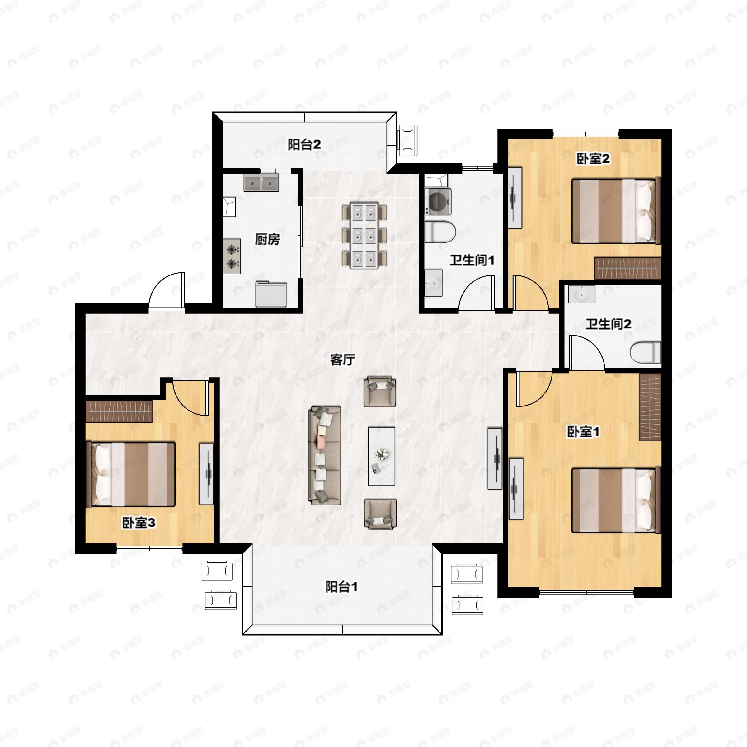 3室2厅2卫建面132平户型图
