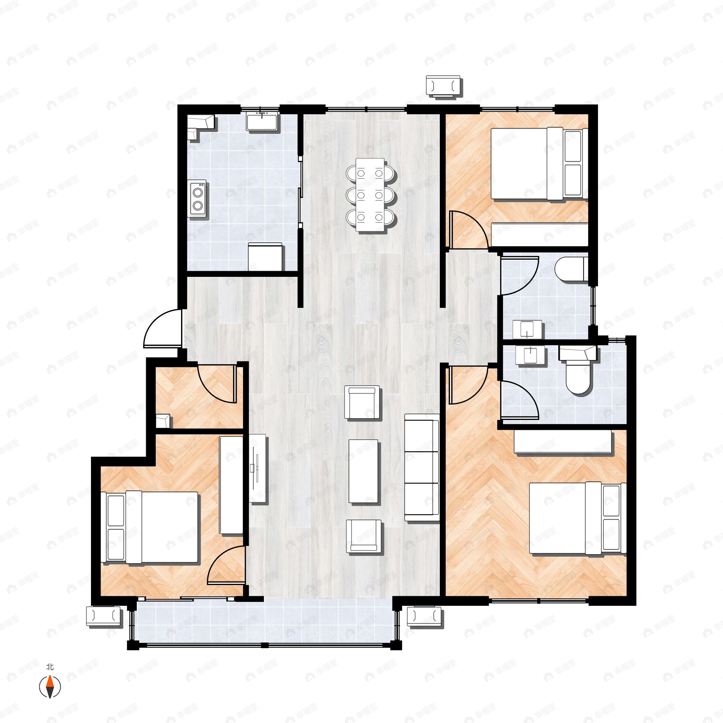 3室2厅2卫建面115平户型图