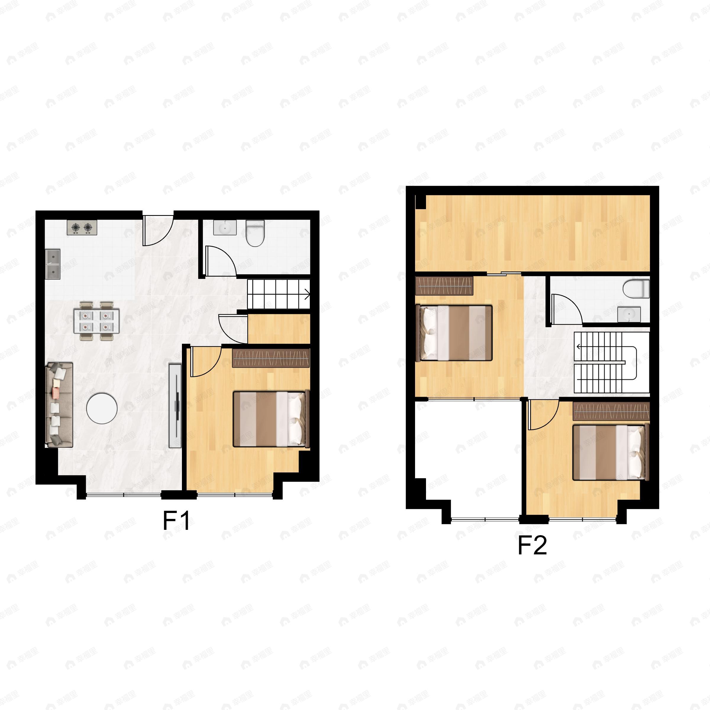 3室1厅2卫建面55平南户型图