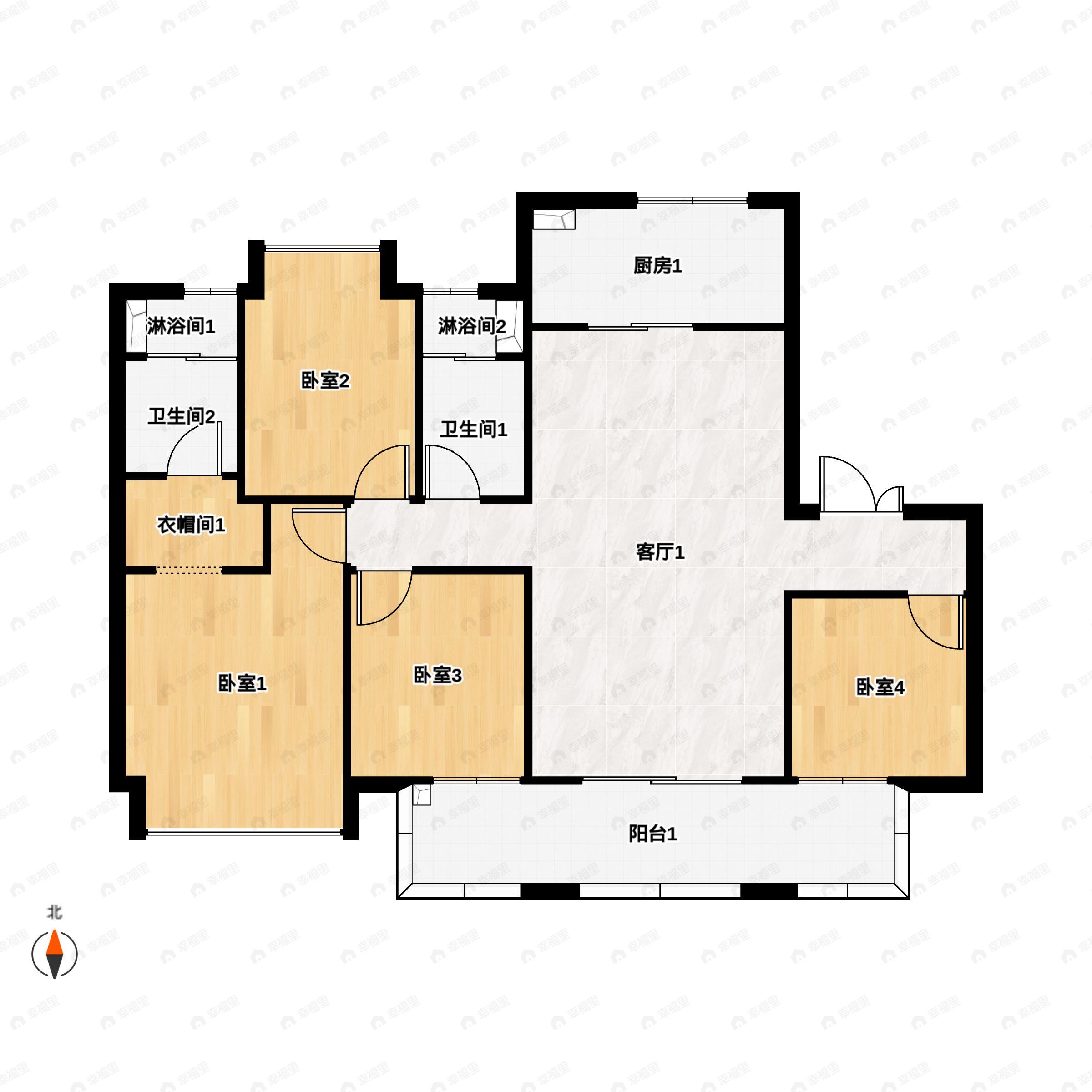 4室2厅2卫建面143平户型图