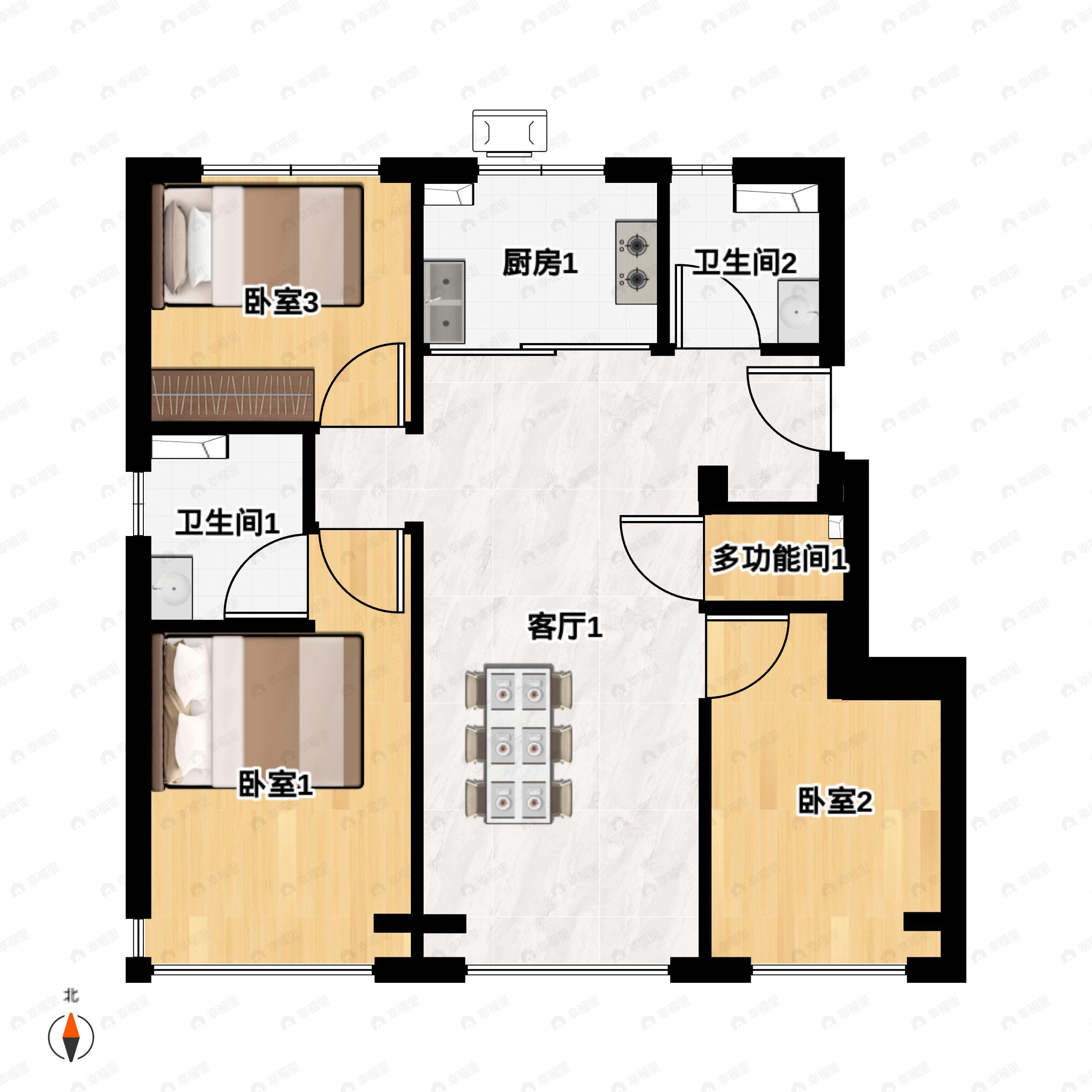 3室2厅2卫建面95平户型图
