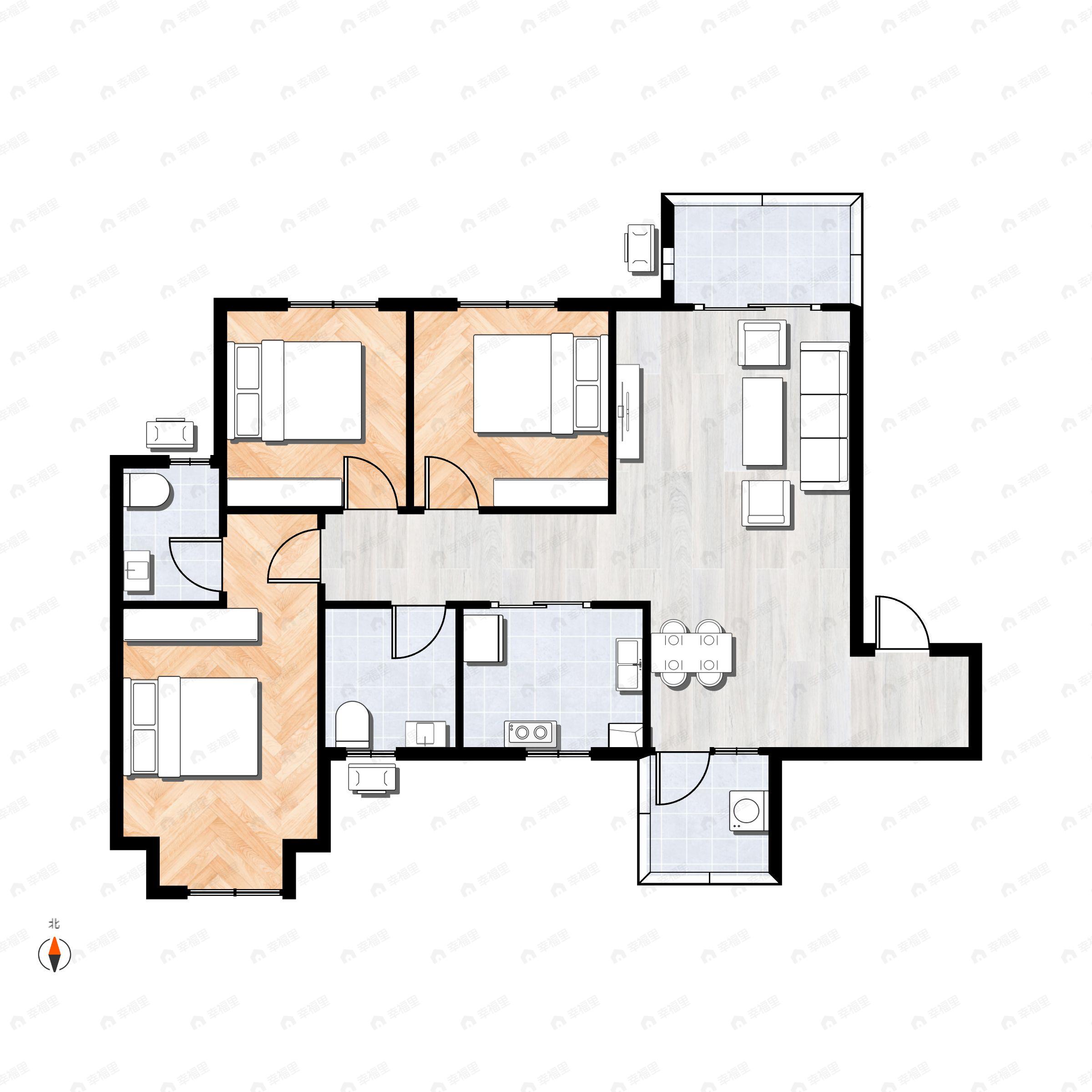 3室2厅2卫建面93平户型图