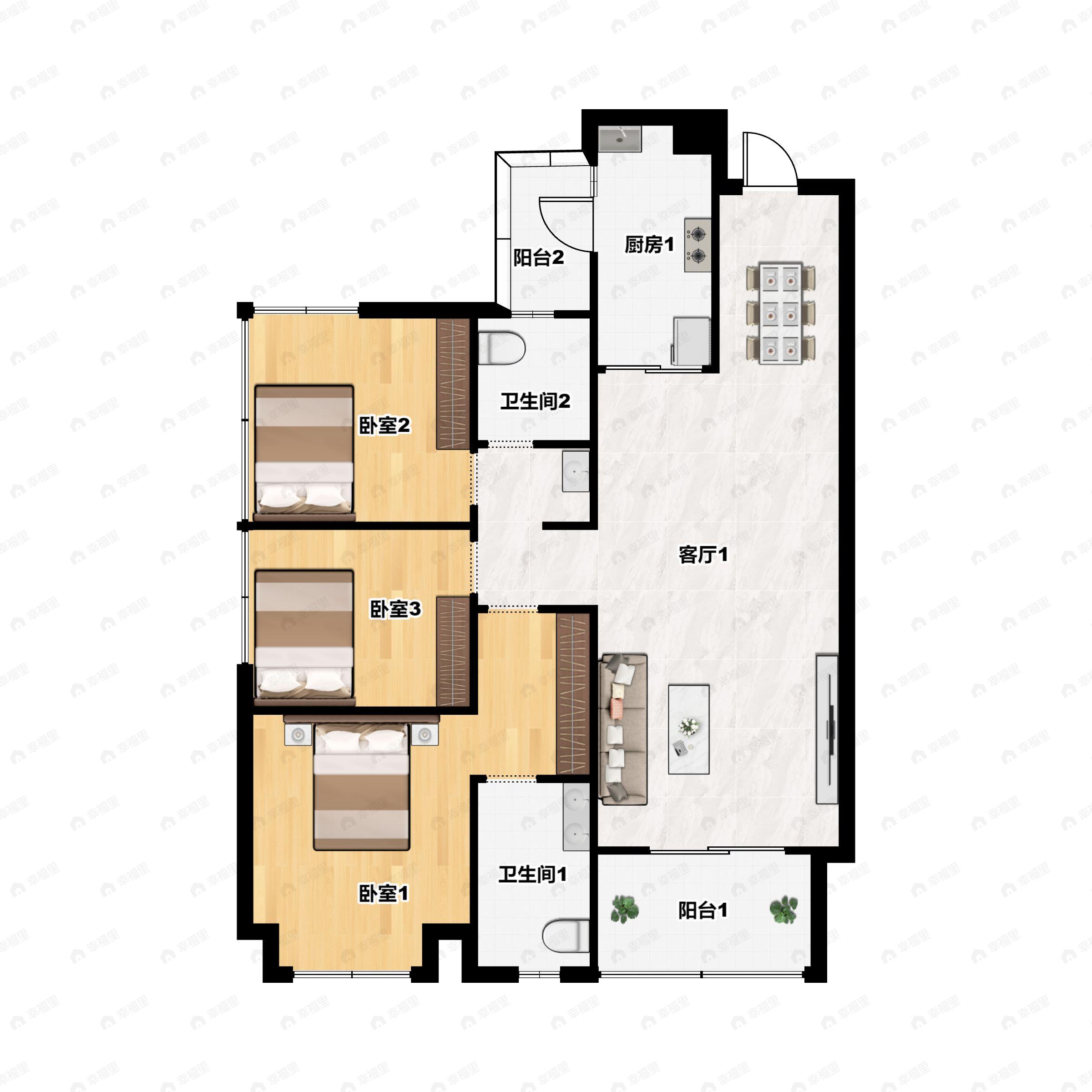 3室2厅2卫建面116平户型图