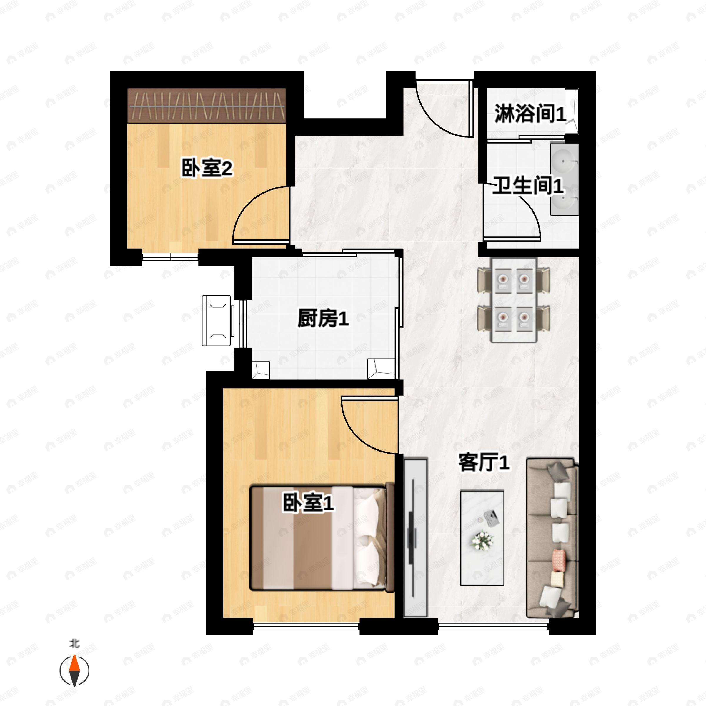 2室2厅1卫建面75平户型图