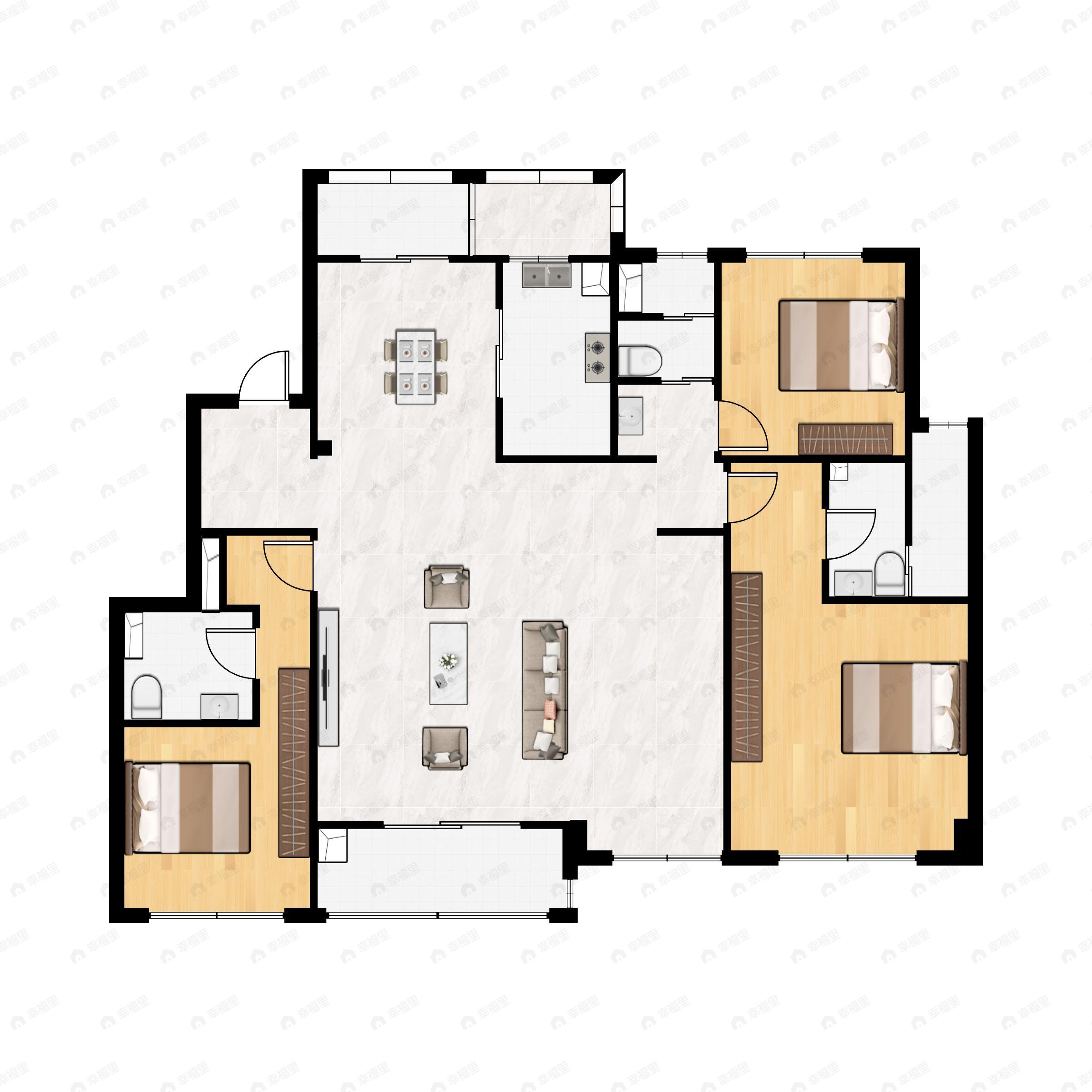 4室2厅3卫建面165平户型图