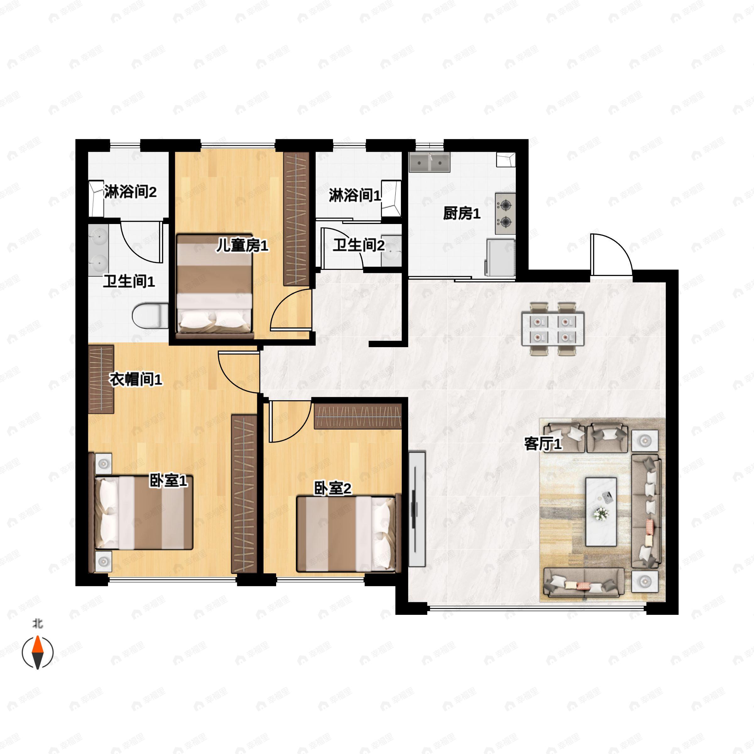 宝裕悦兰湾观萃3室2厅2卫户型图