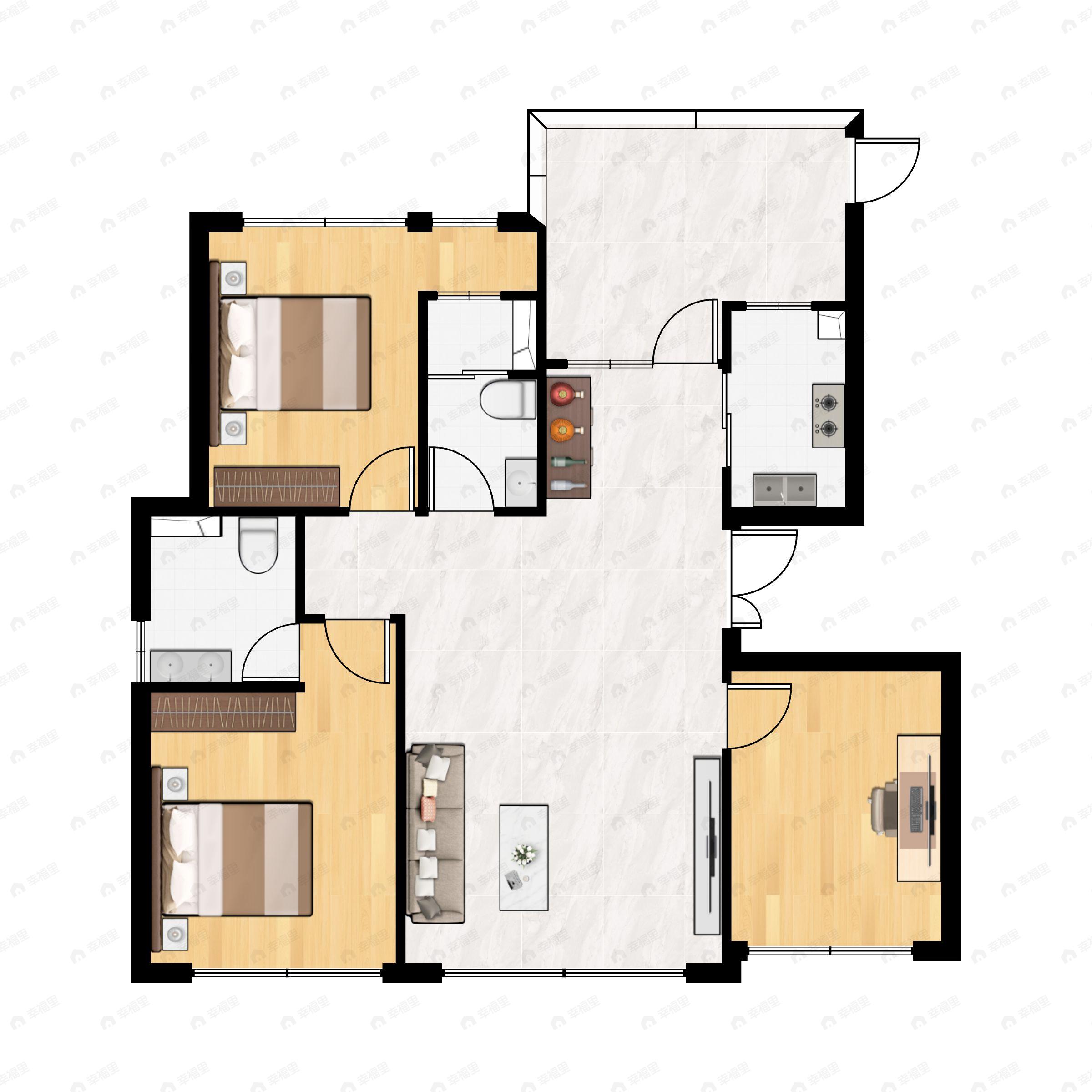 3室2厅2卫建面106平户型图