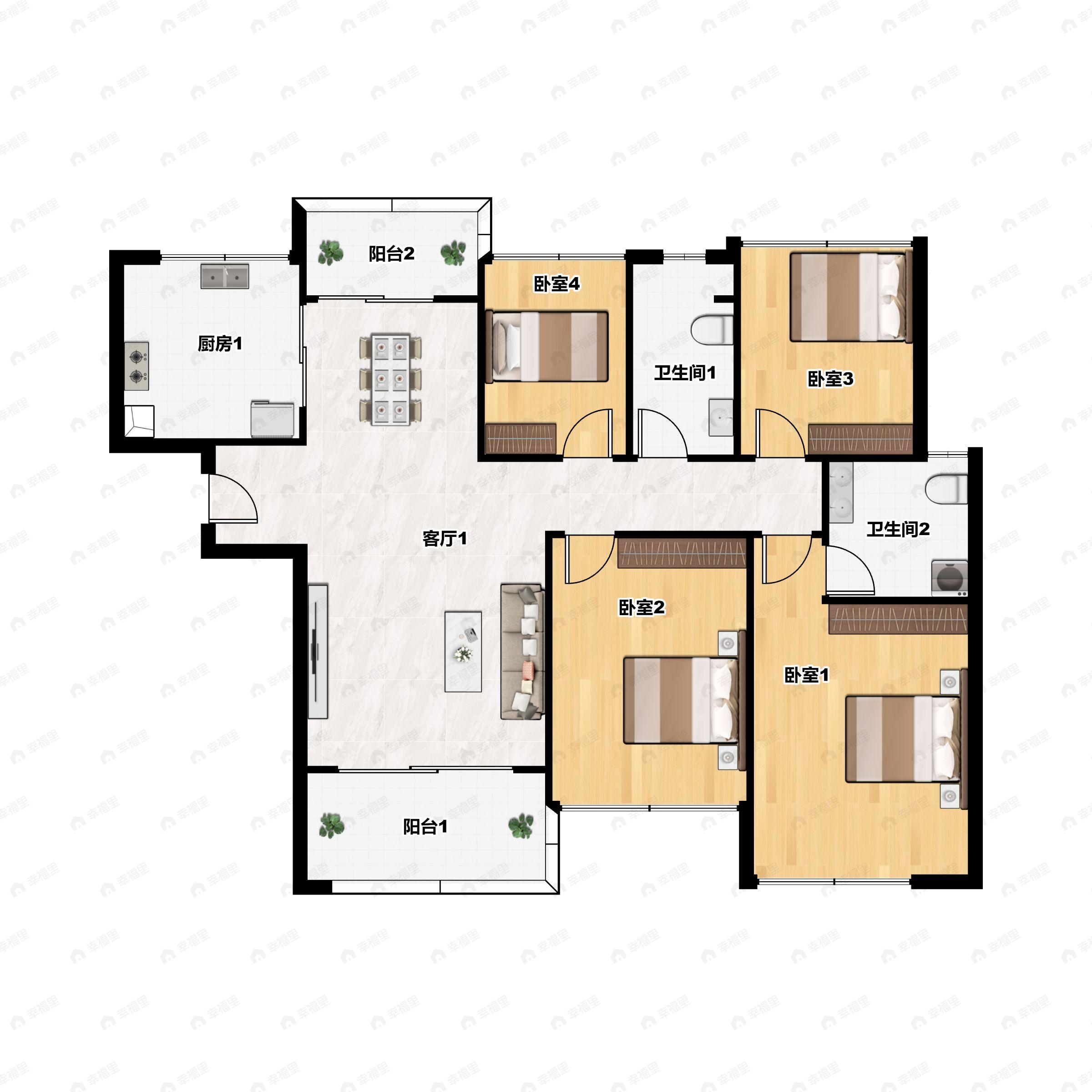 4室2厅2卫建面120平南|北户型图