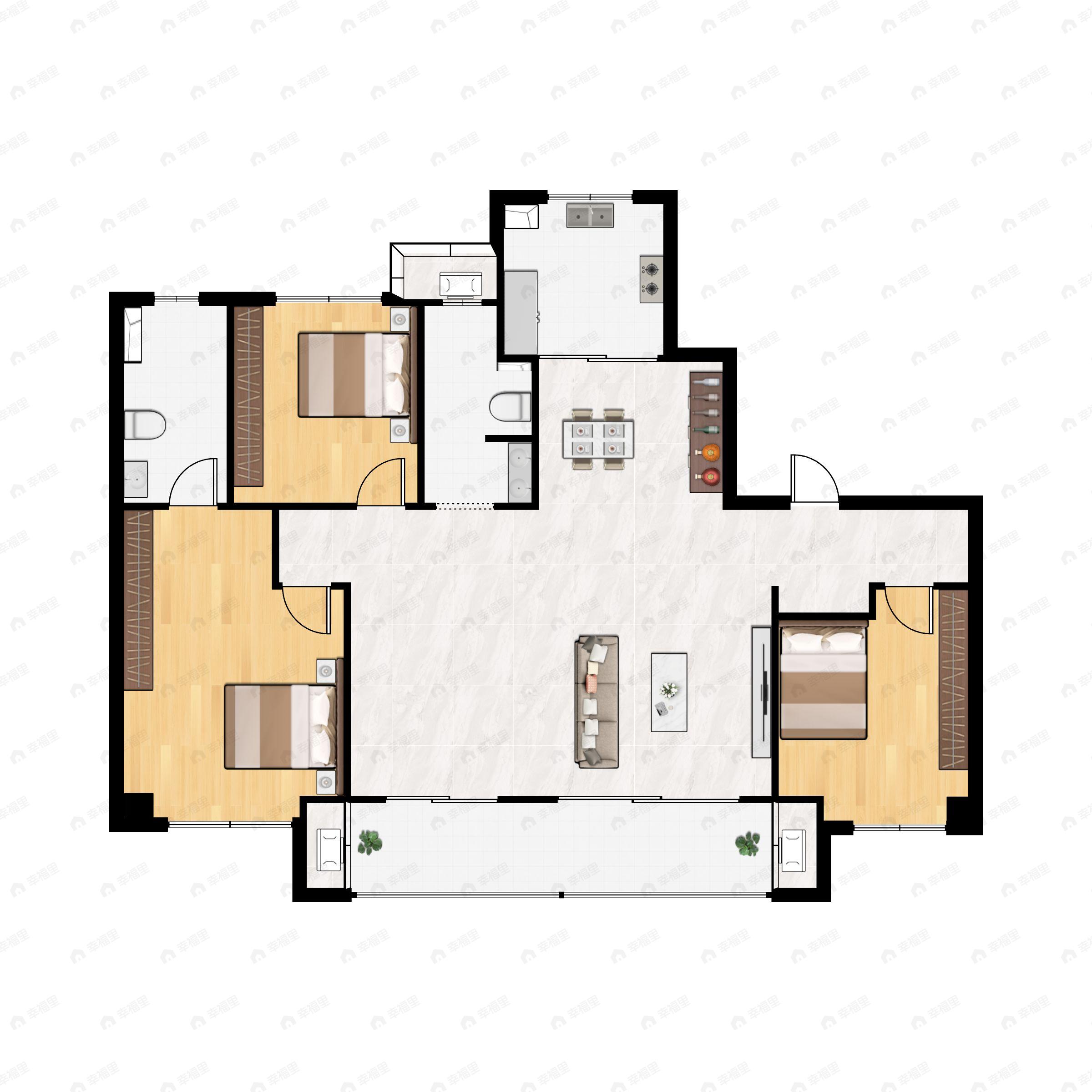 4室2厅2卫建面143平北|南户型图