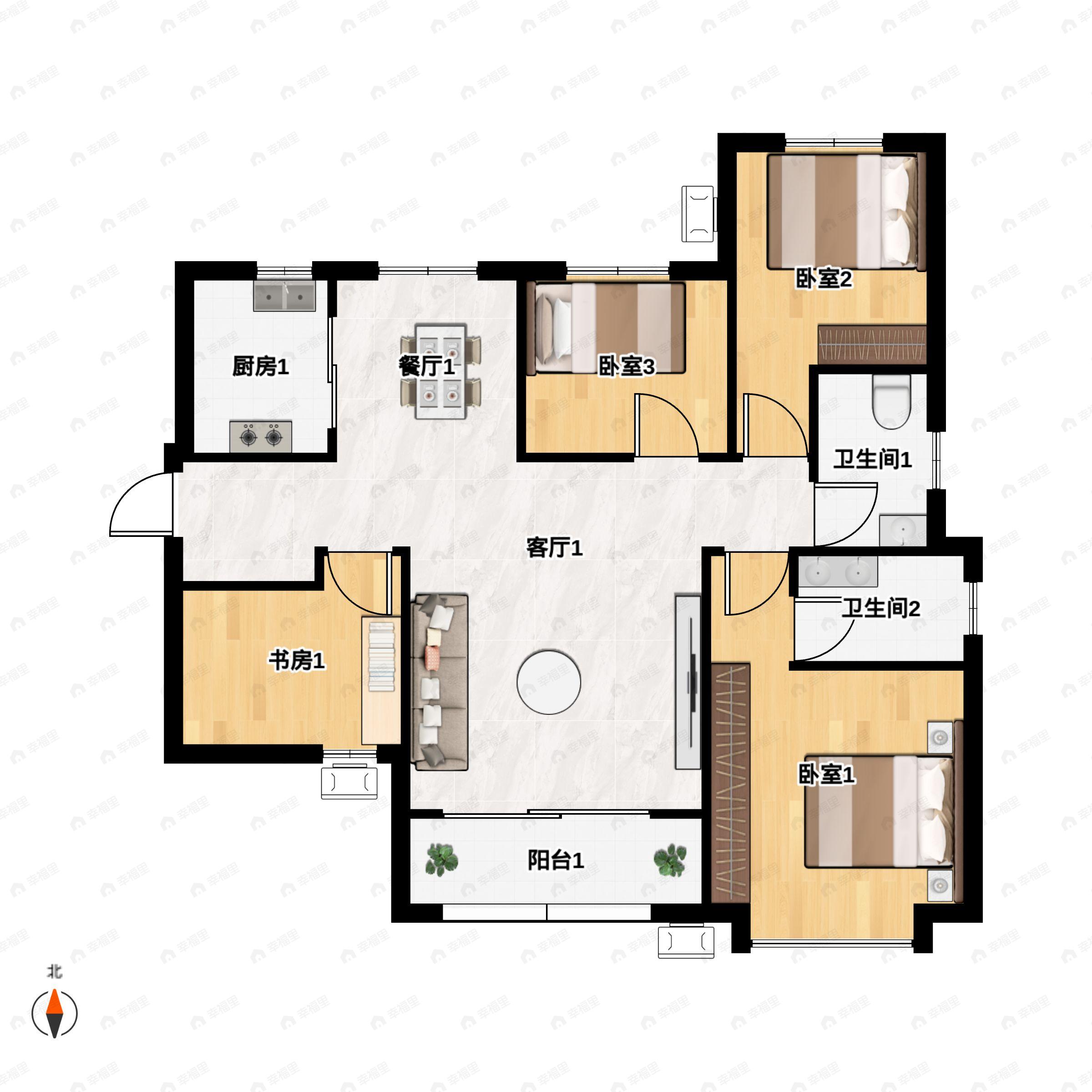 4室2厅2卫建面136平南|北户型图