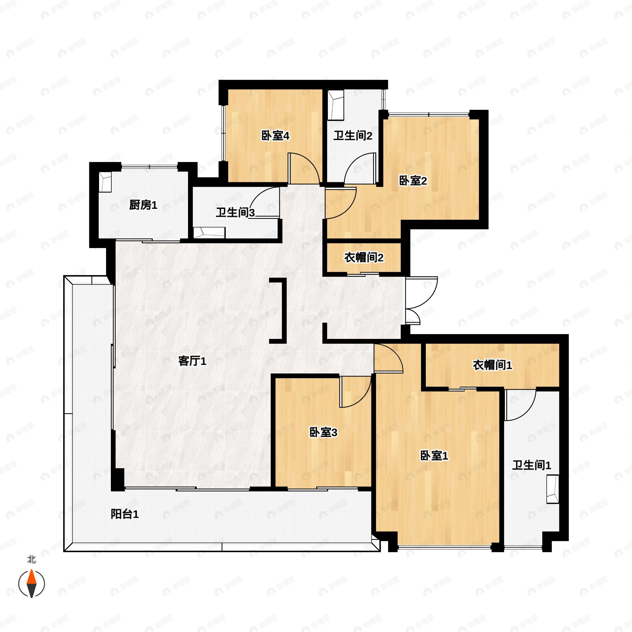 4室2厅3卫建面213平南户型图