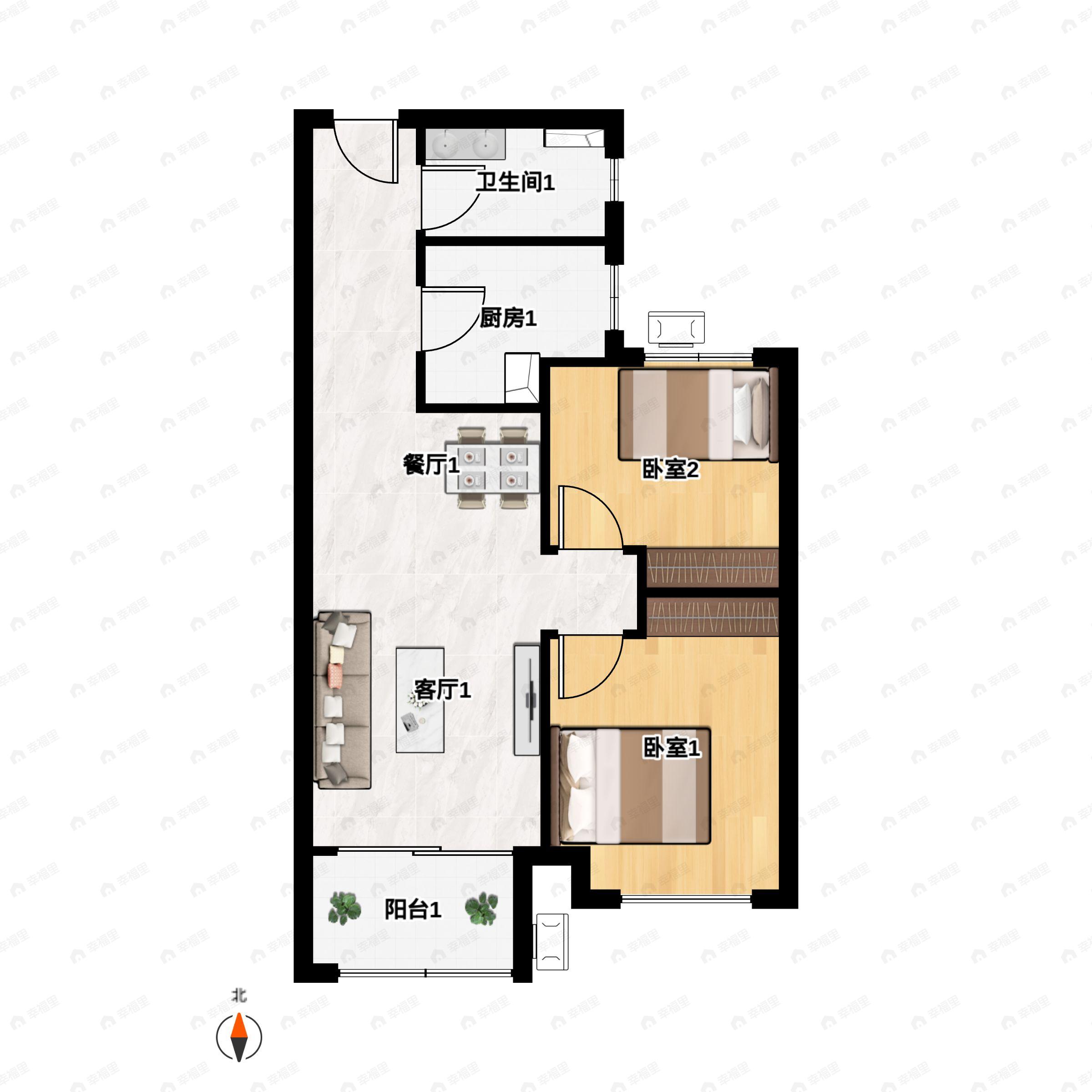 2室2厅1卫建面83平户型图