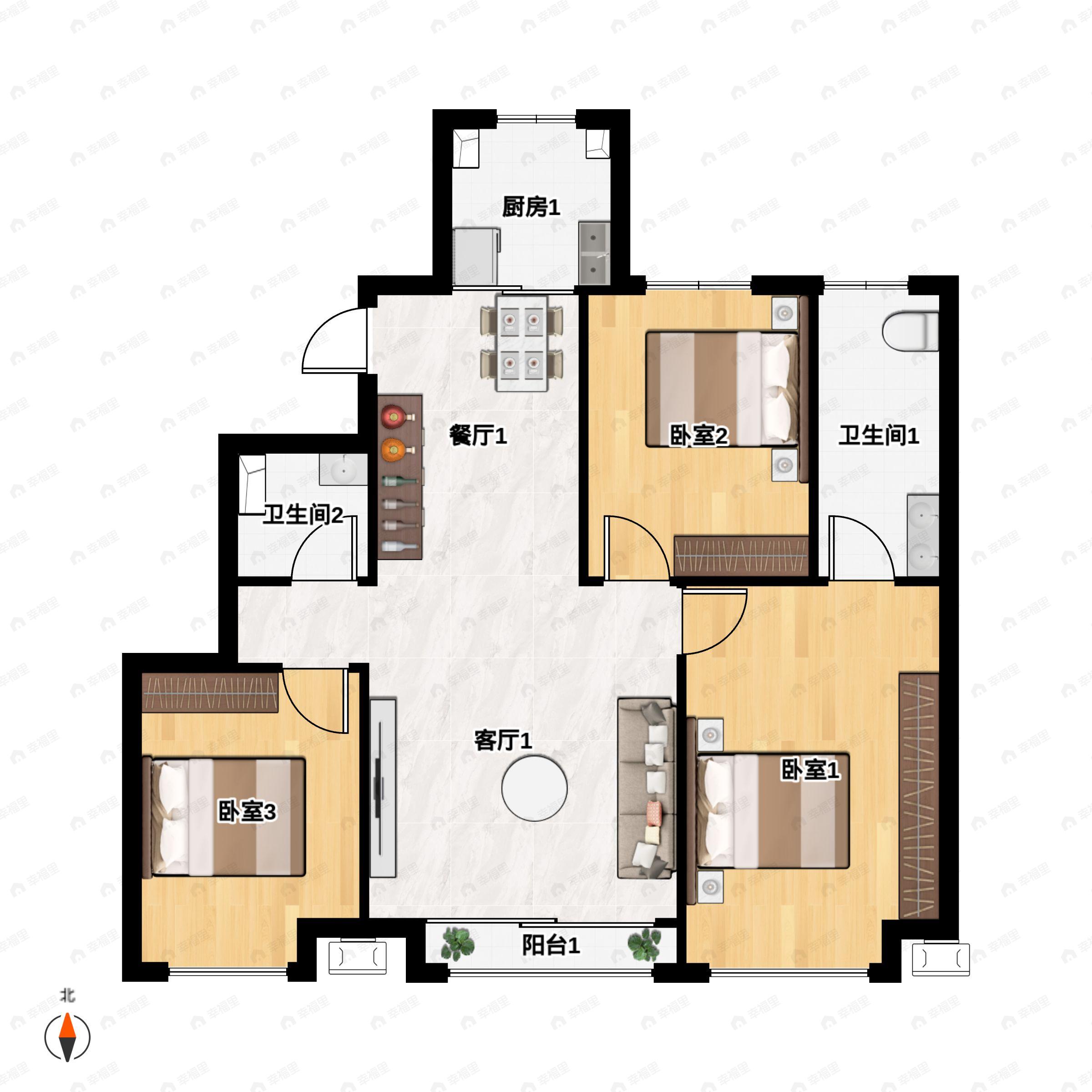 3室2厅2卫建面115平户型图