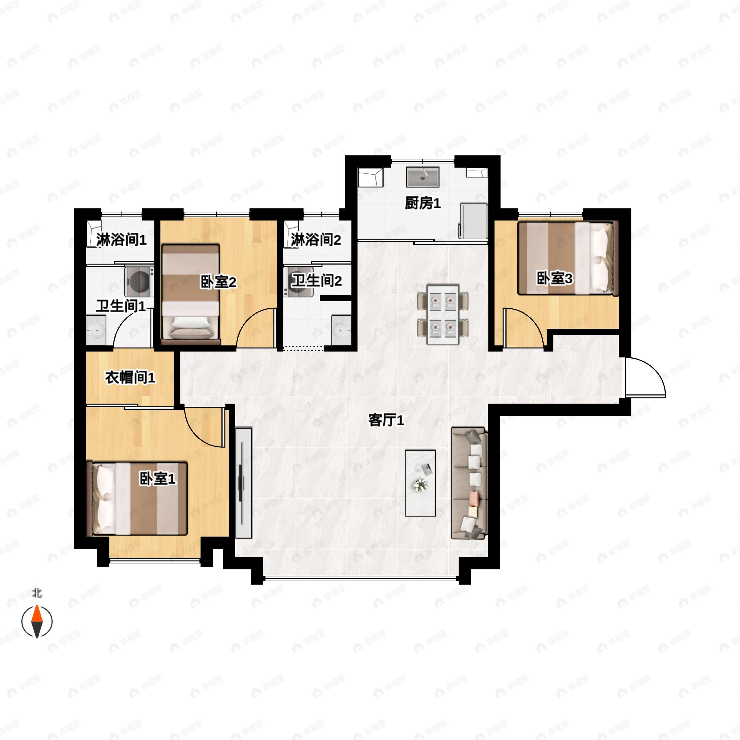 秦基高铁1号院3室3厅2卫户型图