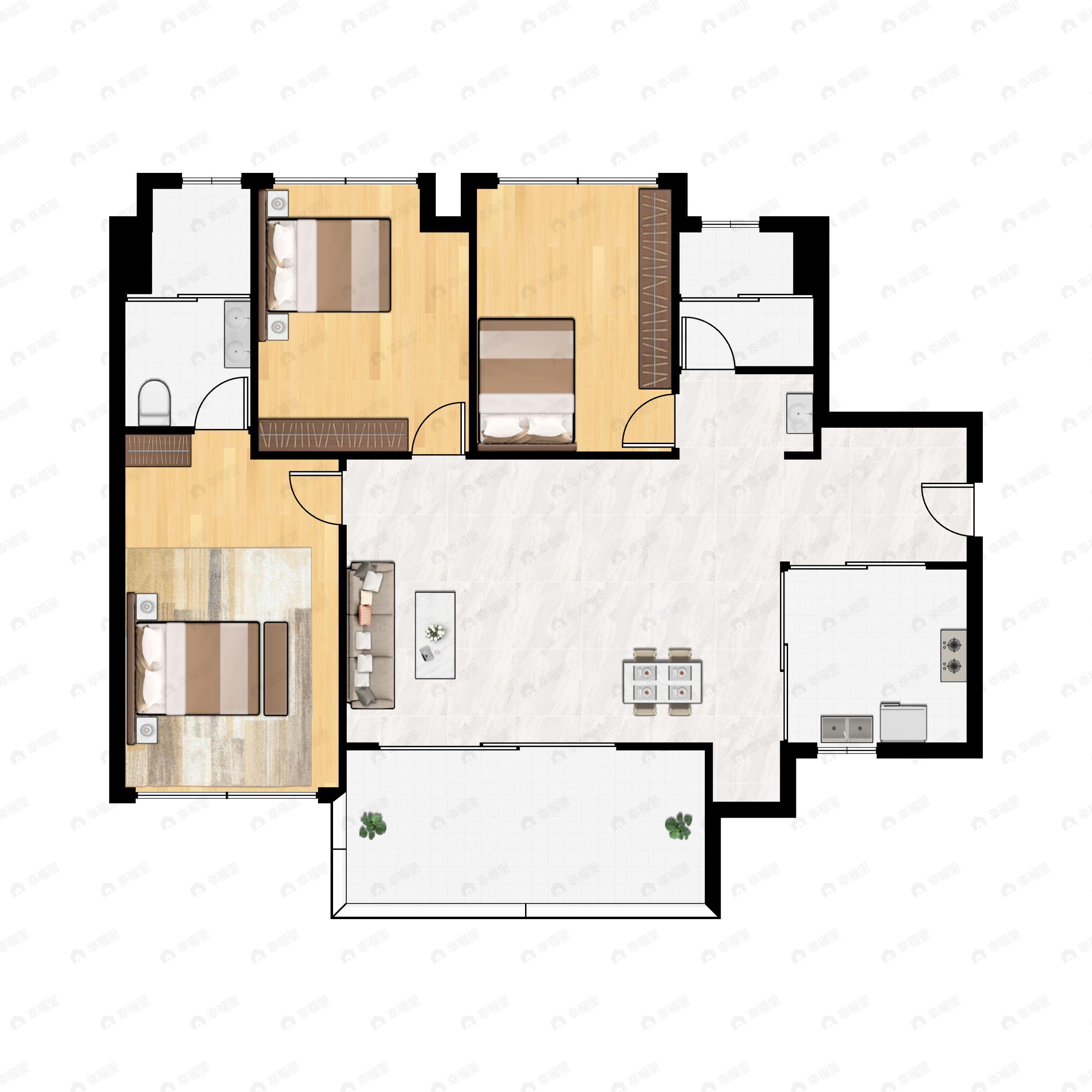 保利罗兰国际4期3室2厅2卫户型图