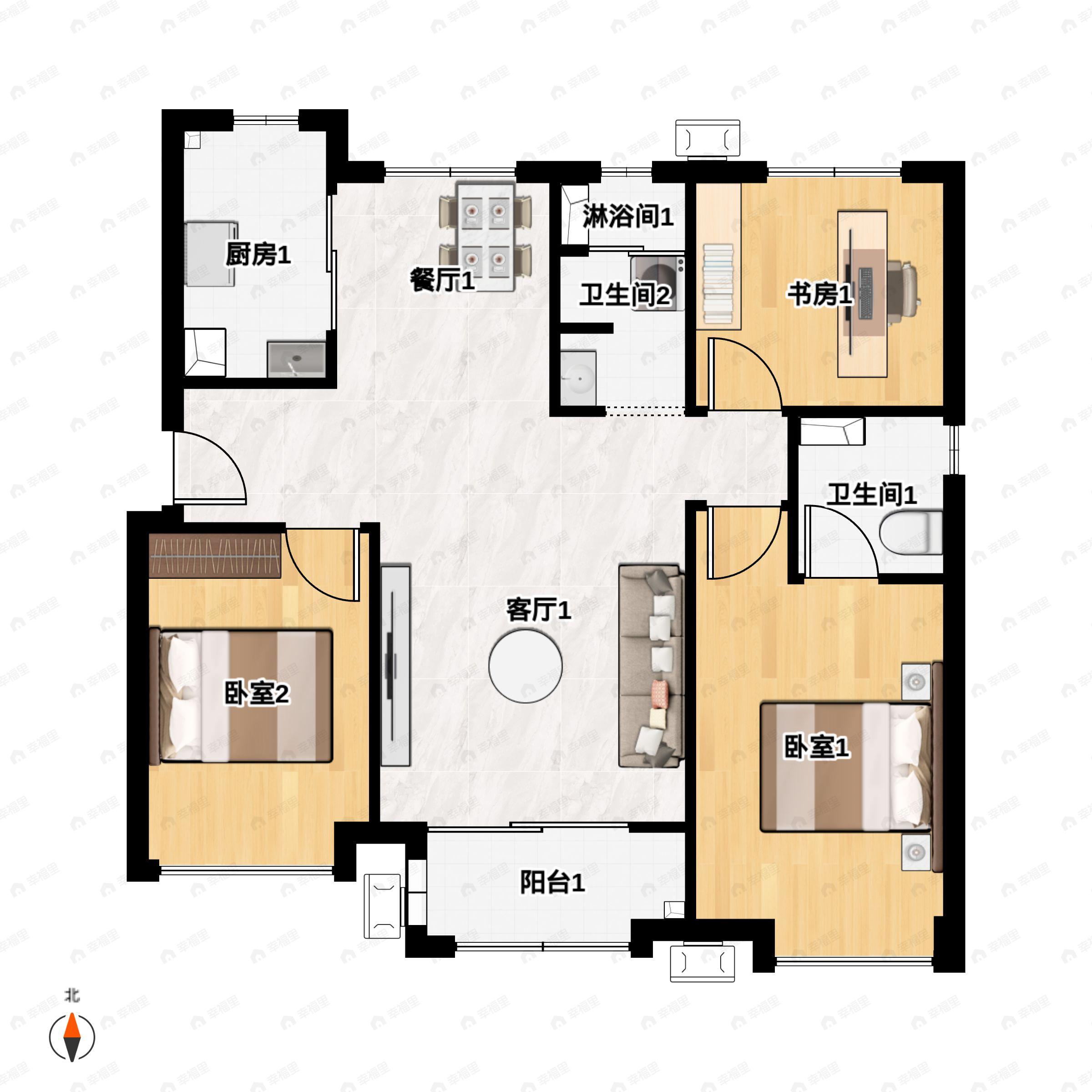 中国铁建西派国印3室2厅2卫户型图