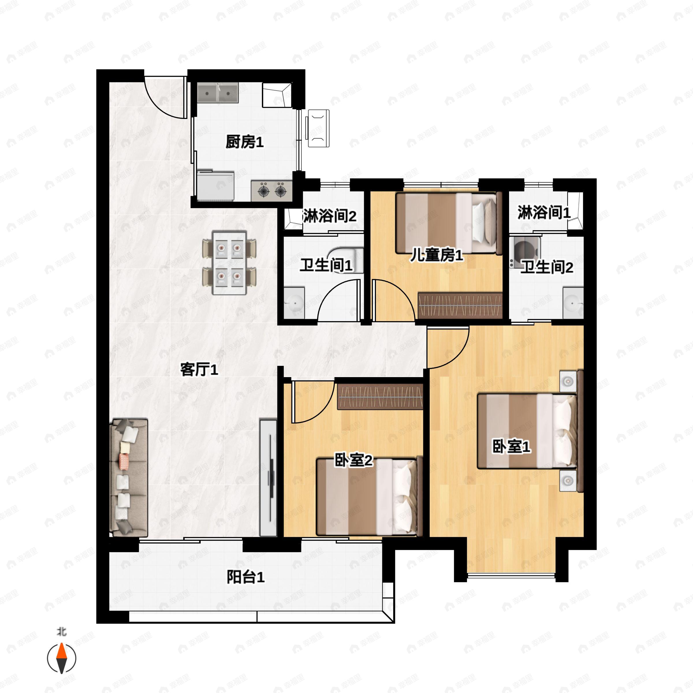 3室2厅2卫建面111平户型图