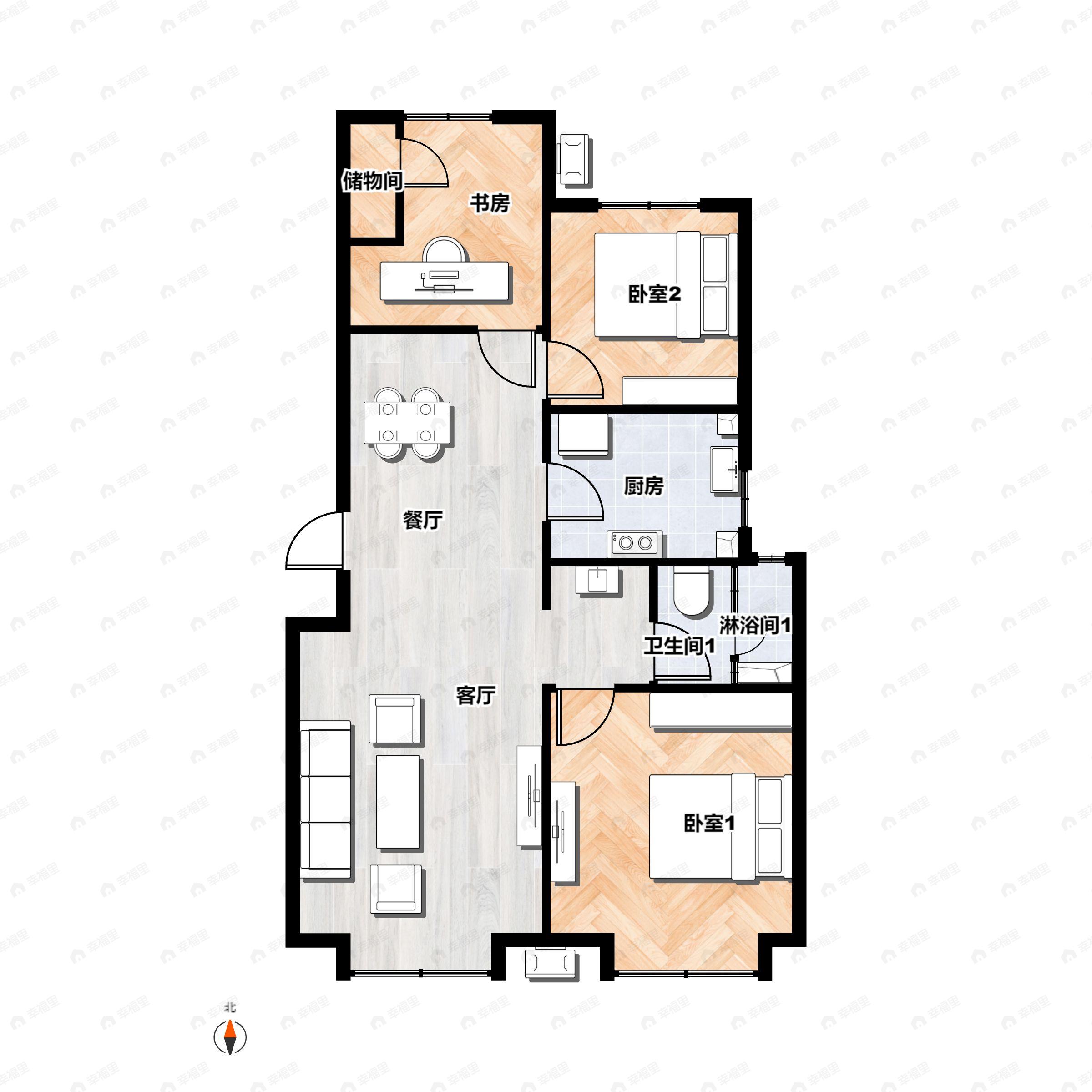 3室2厅1卫建面99平户型图